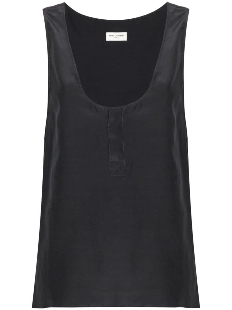 HENLEY-NECK SILK TANK TOP