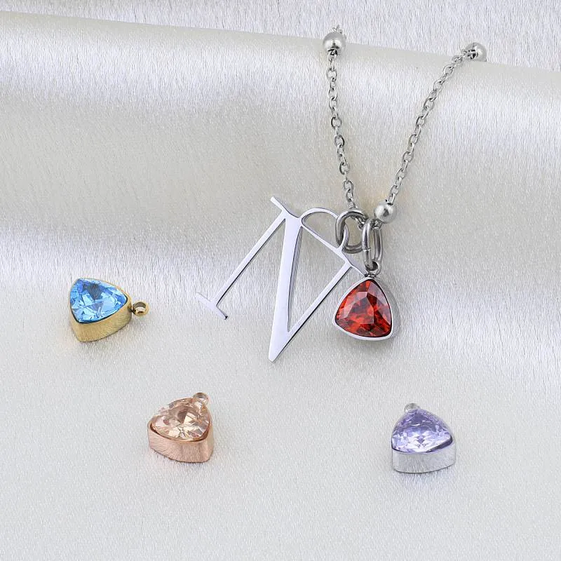 Initial & Birthstone Droplet Necklace