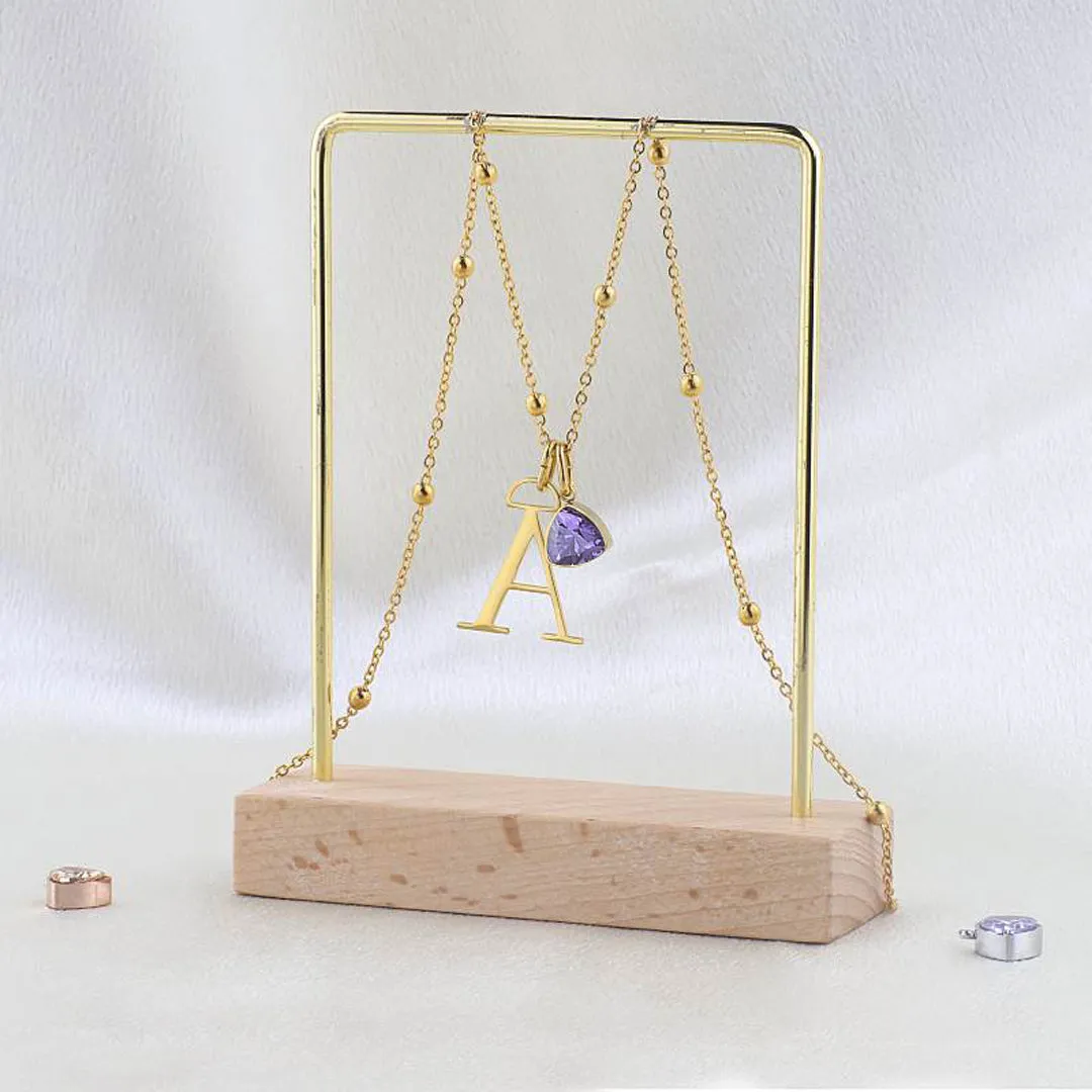 Initial & Birthstone Droplet Necklace