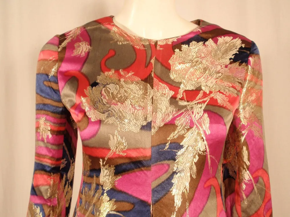 JAMES GALANOS 1960s for Amelia Grey Lurex Brocade Satin Dress