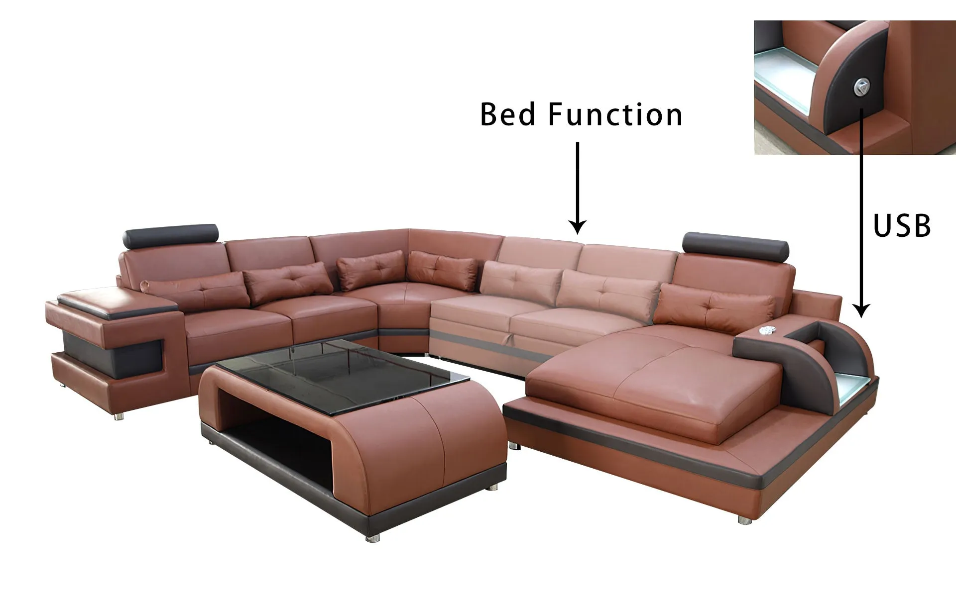 Kehlani Leather Sectional with LED Lights