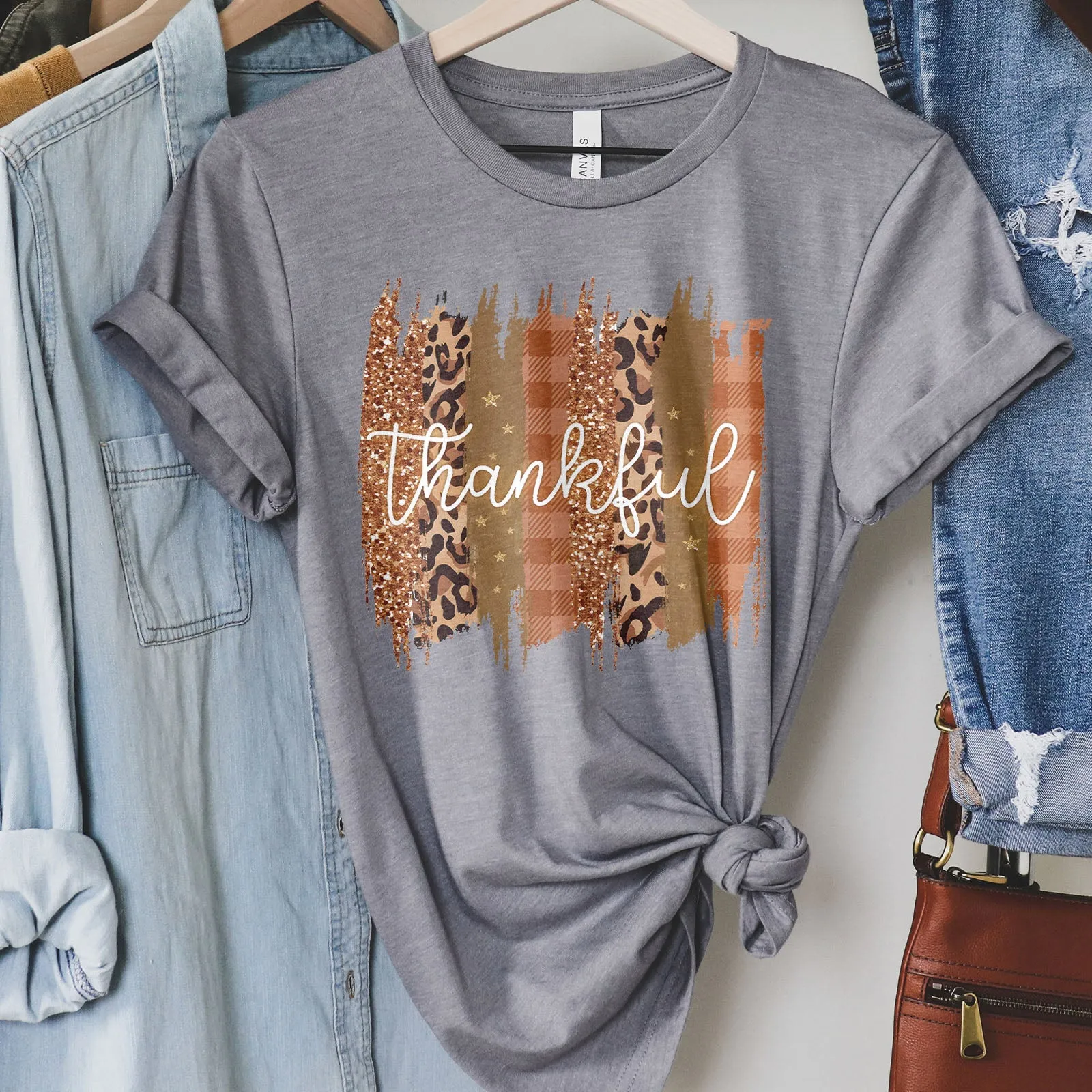 Leopard & Glitter Thankful Tee