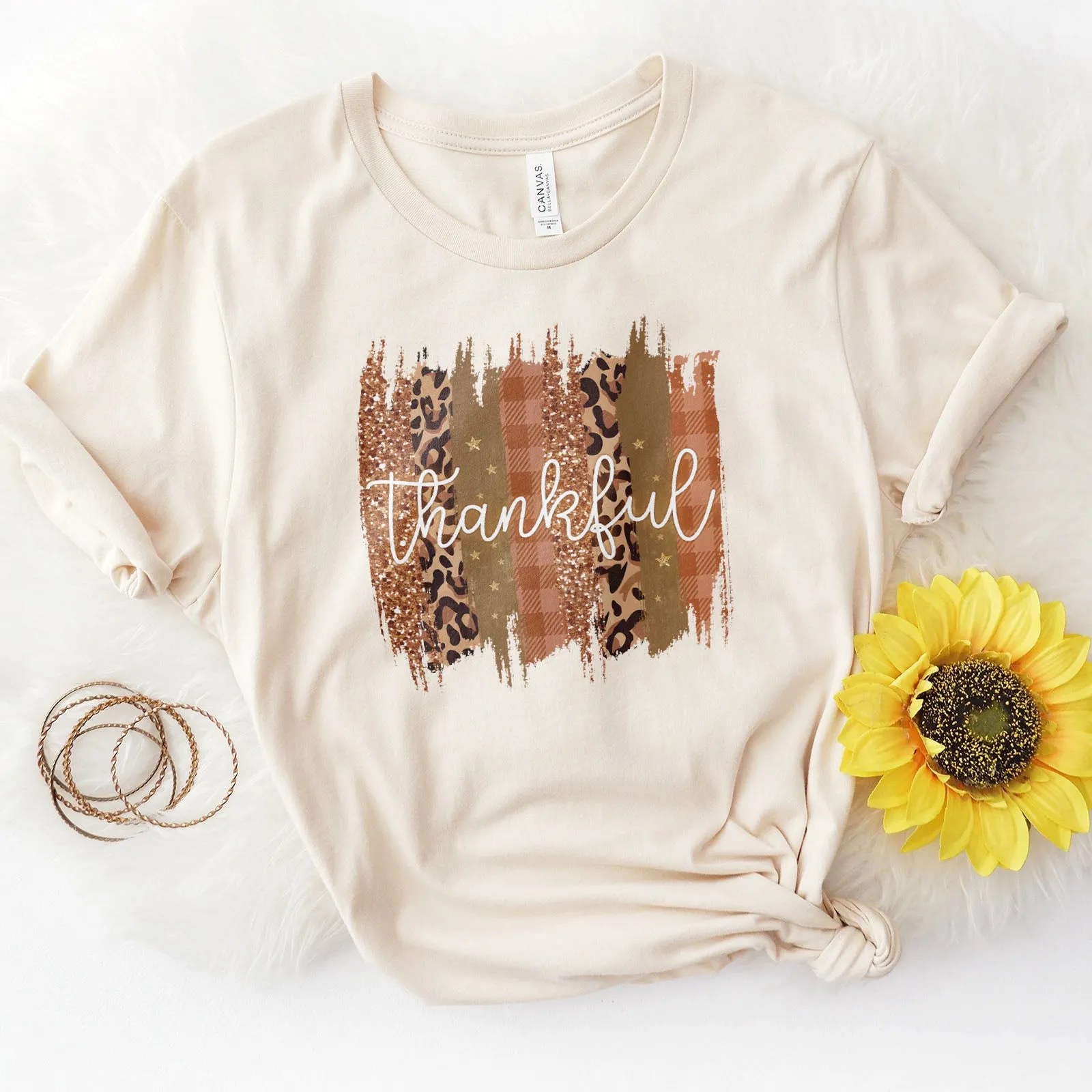 Leopard & Glitter Thankful Tee