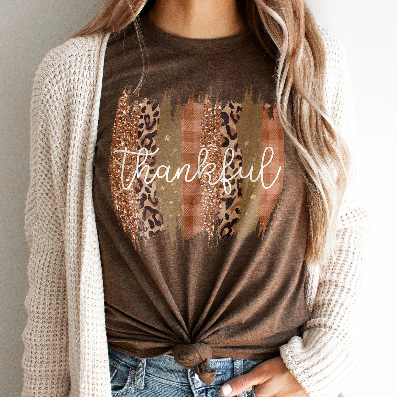 Leopard & Glitter Thankful Tee