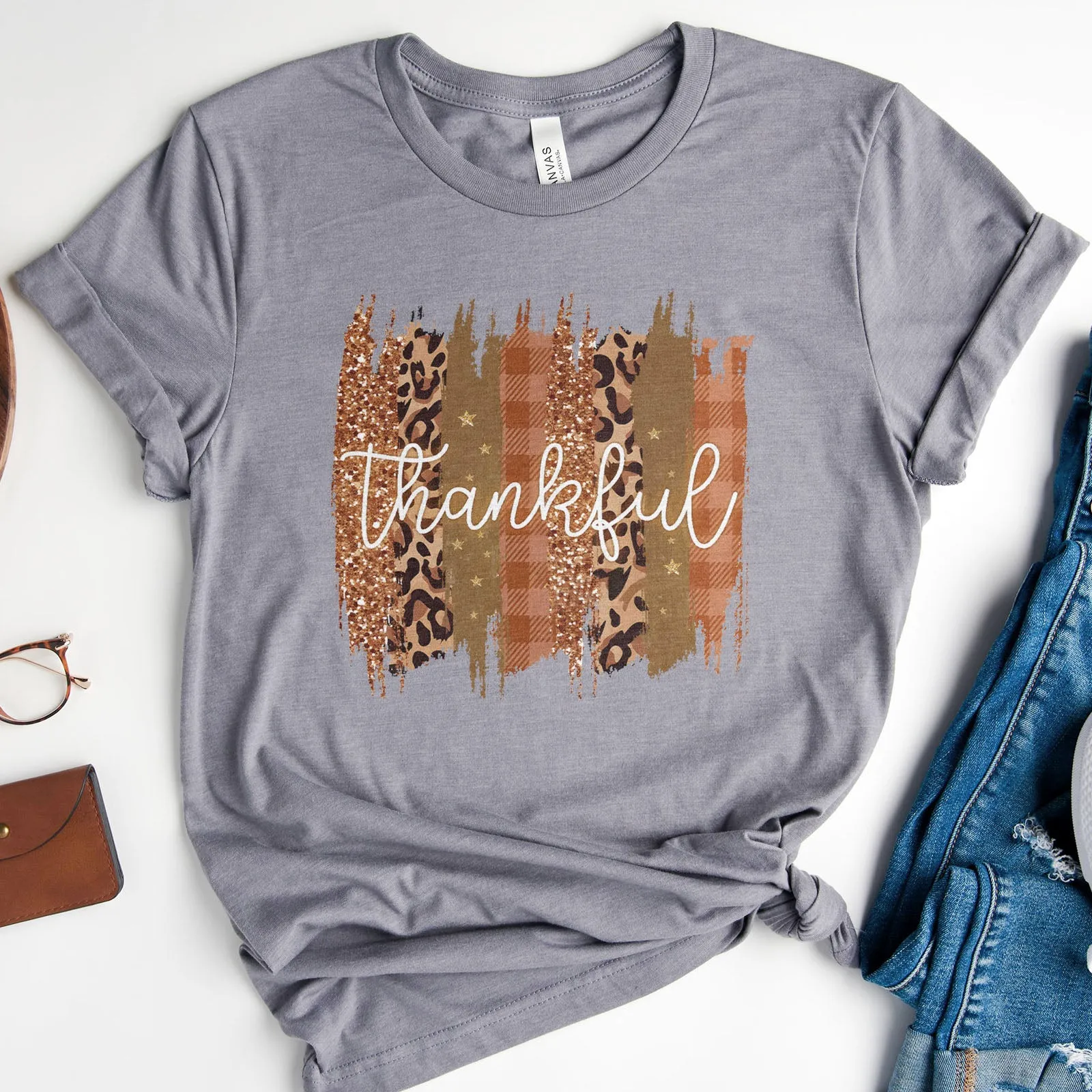 Leopard & Glitter Thankful Tee