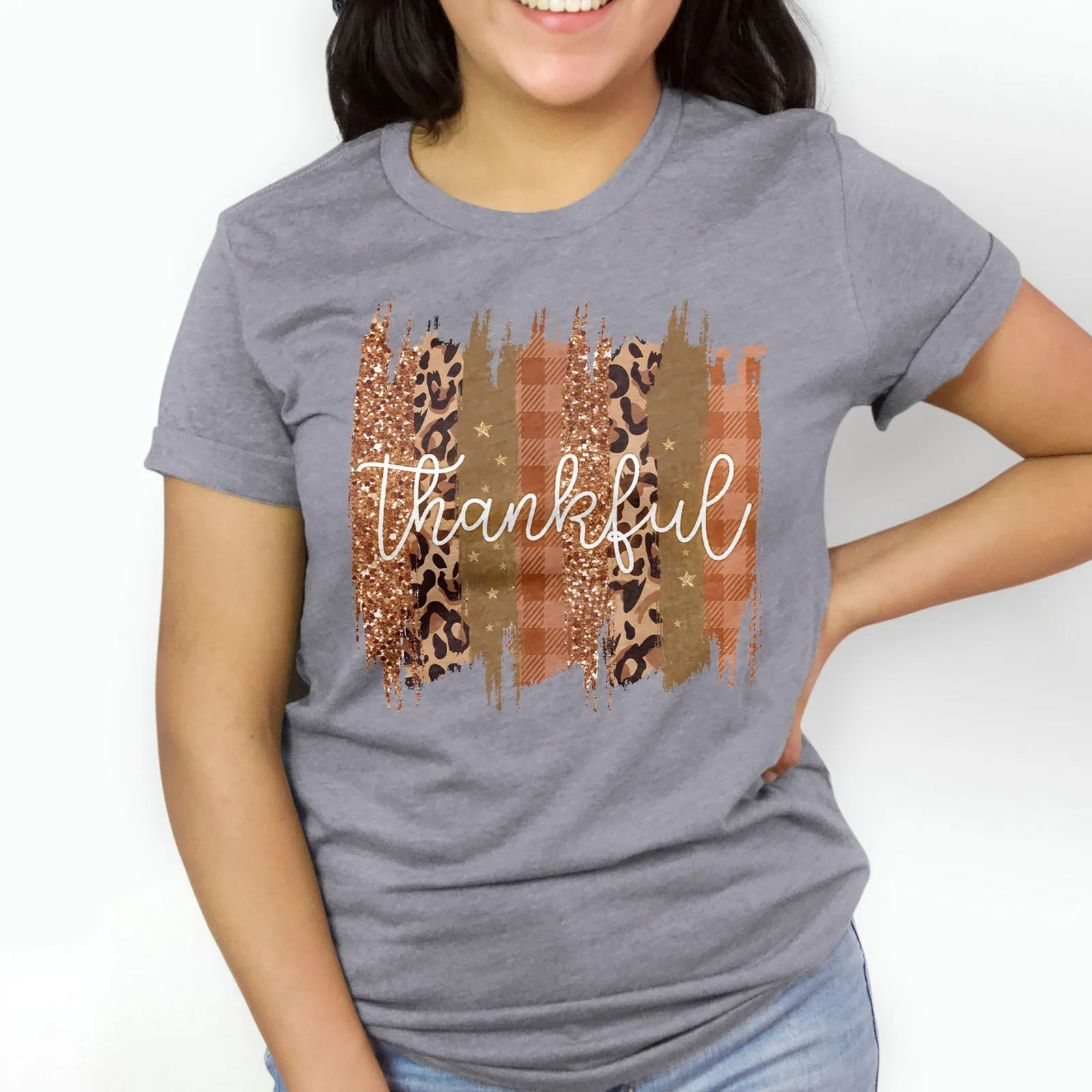 Leopard & Glitter Thankful Tee