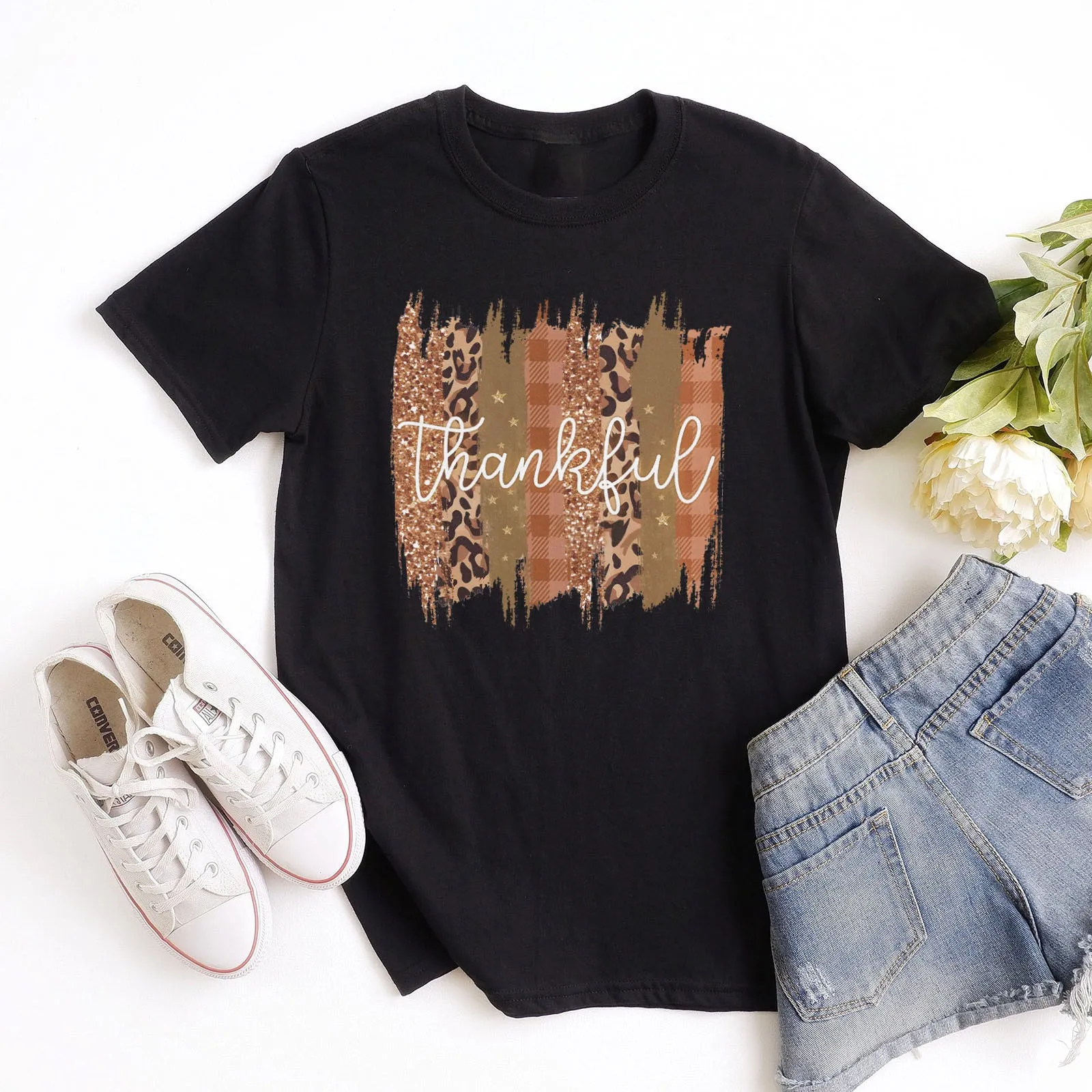 Leopard & Glitter Thankful Tee