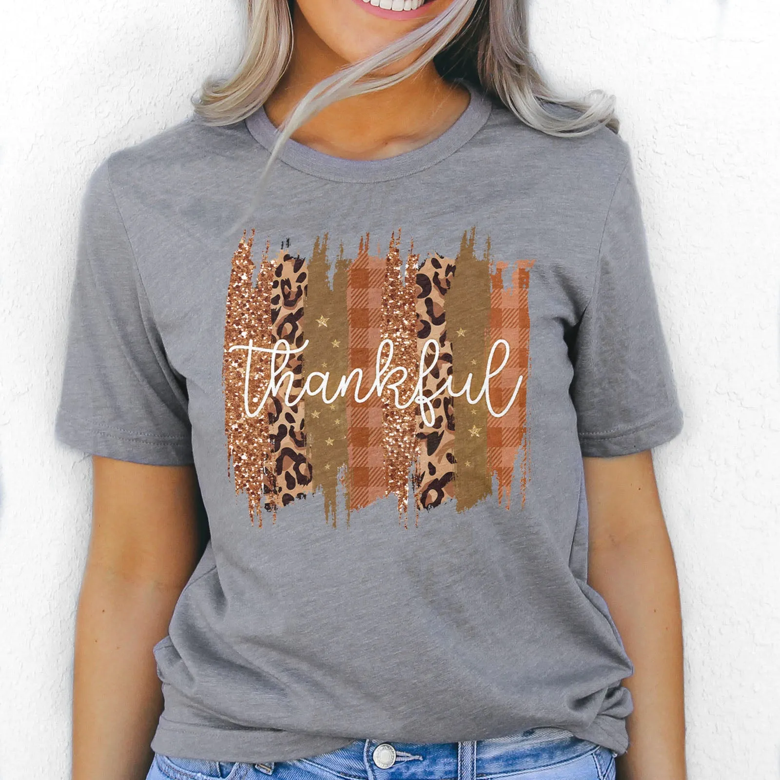 Leopard & Glitter Thankful Tee