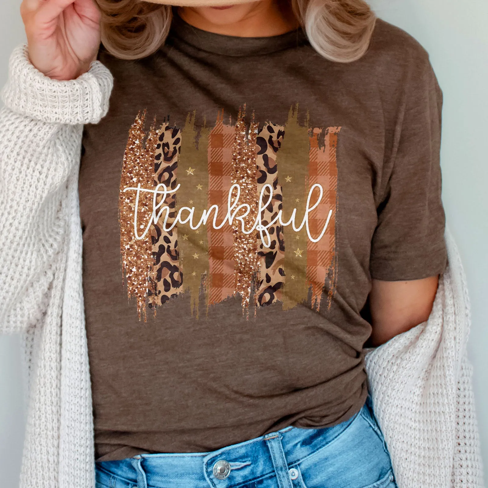 Leopard & Glitter Thankful Tee