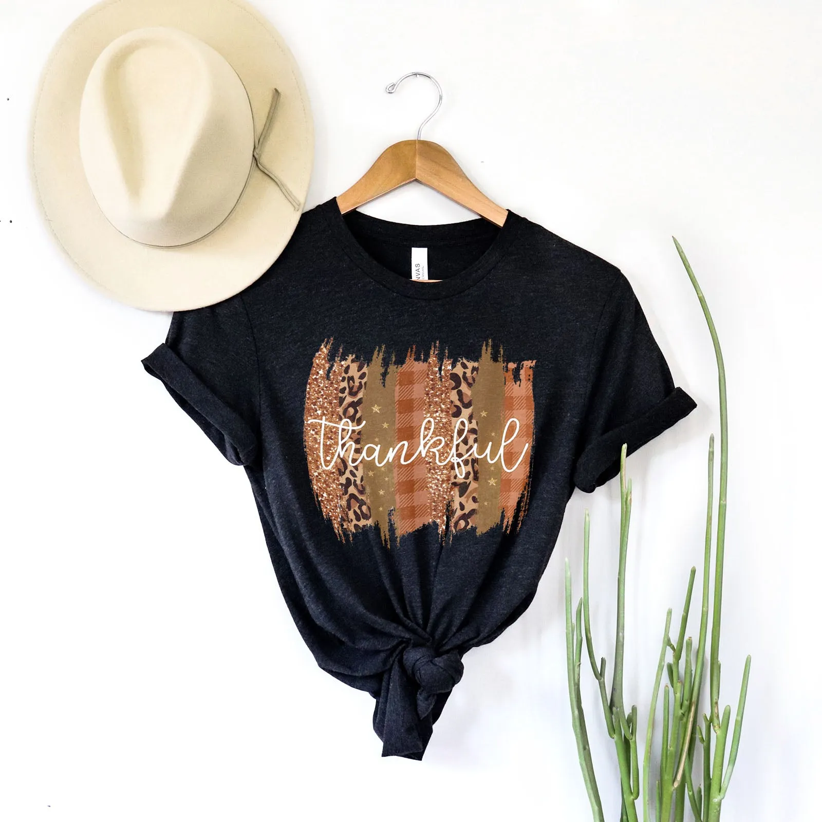 Leopard & Glitter Thankful Tee