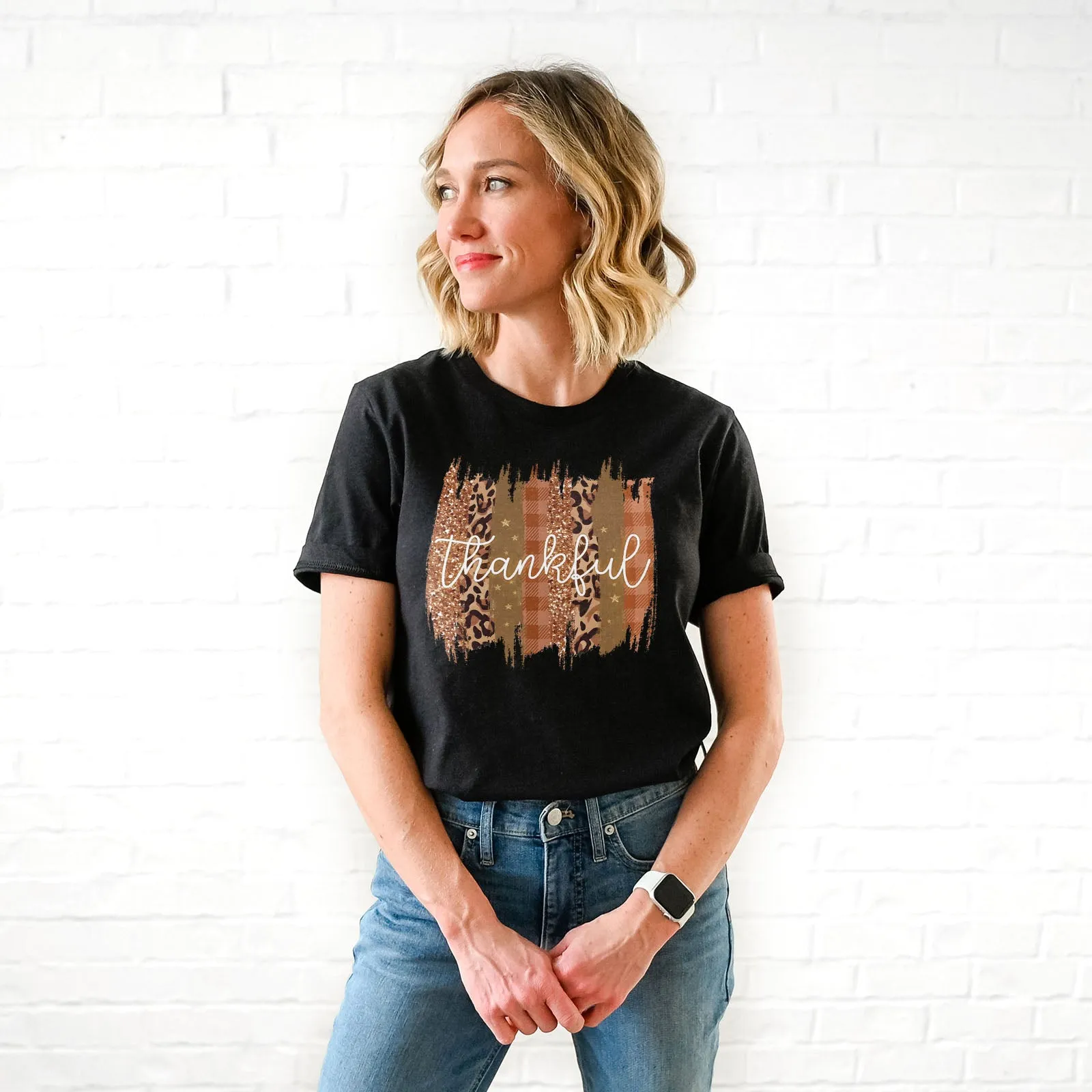 Leopard & Glitter Thankful Tee