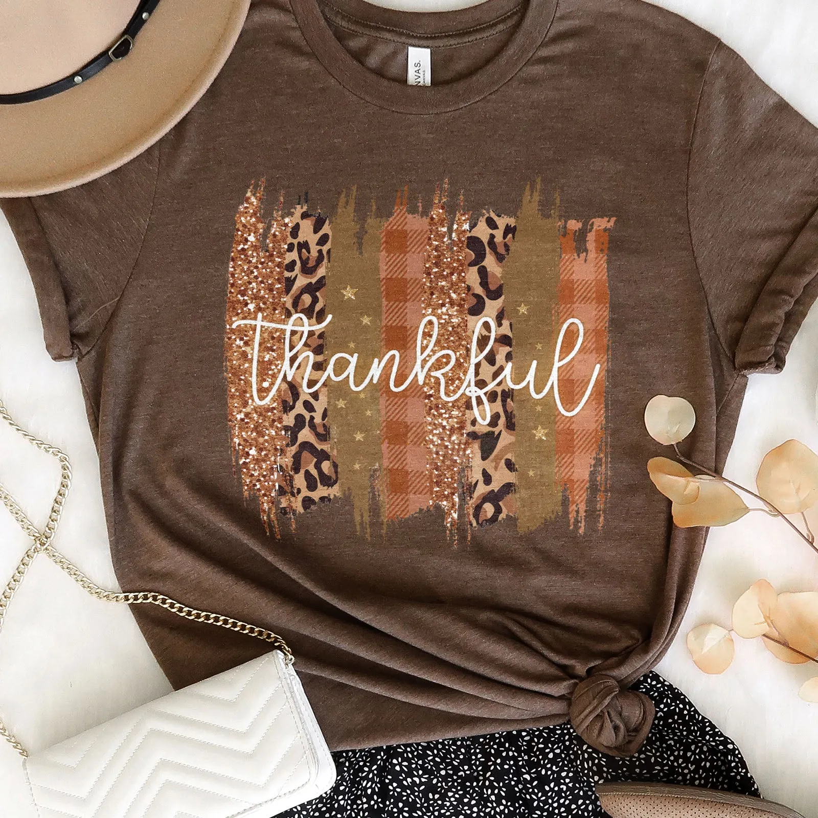 Leopard & Glitter Thankful Tee