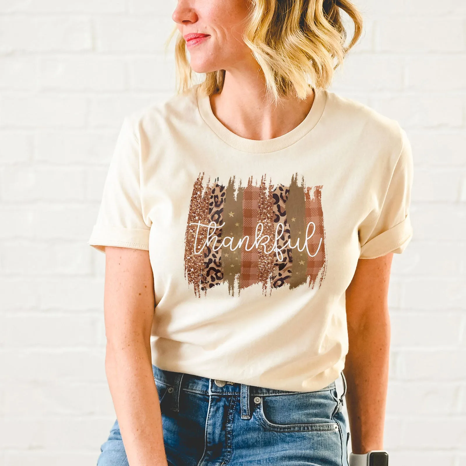 Leopard & Glitter Thankful Tee