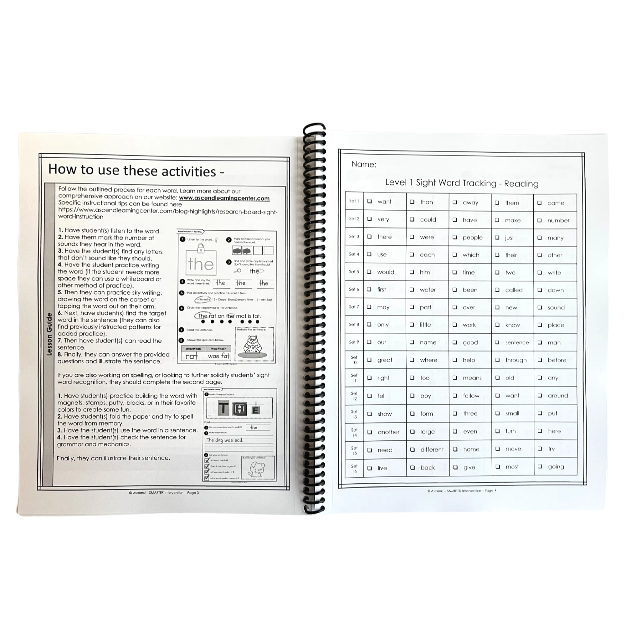 Level 1 Lock Word Activities Workbook