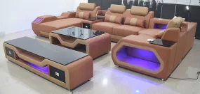 Light Brown & Tan Omont Modern Italian Leather Sectional with Console