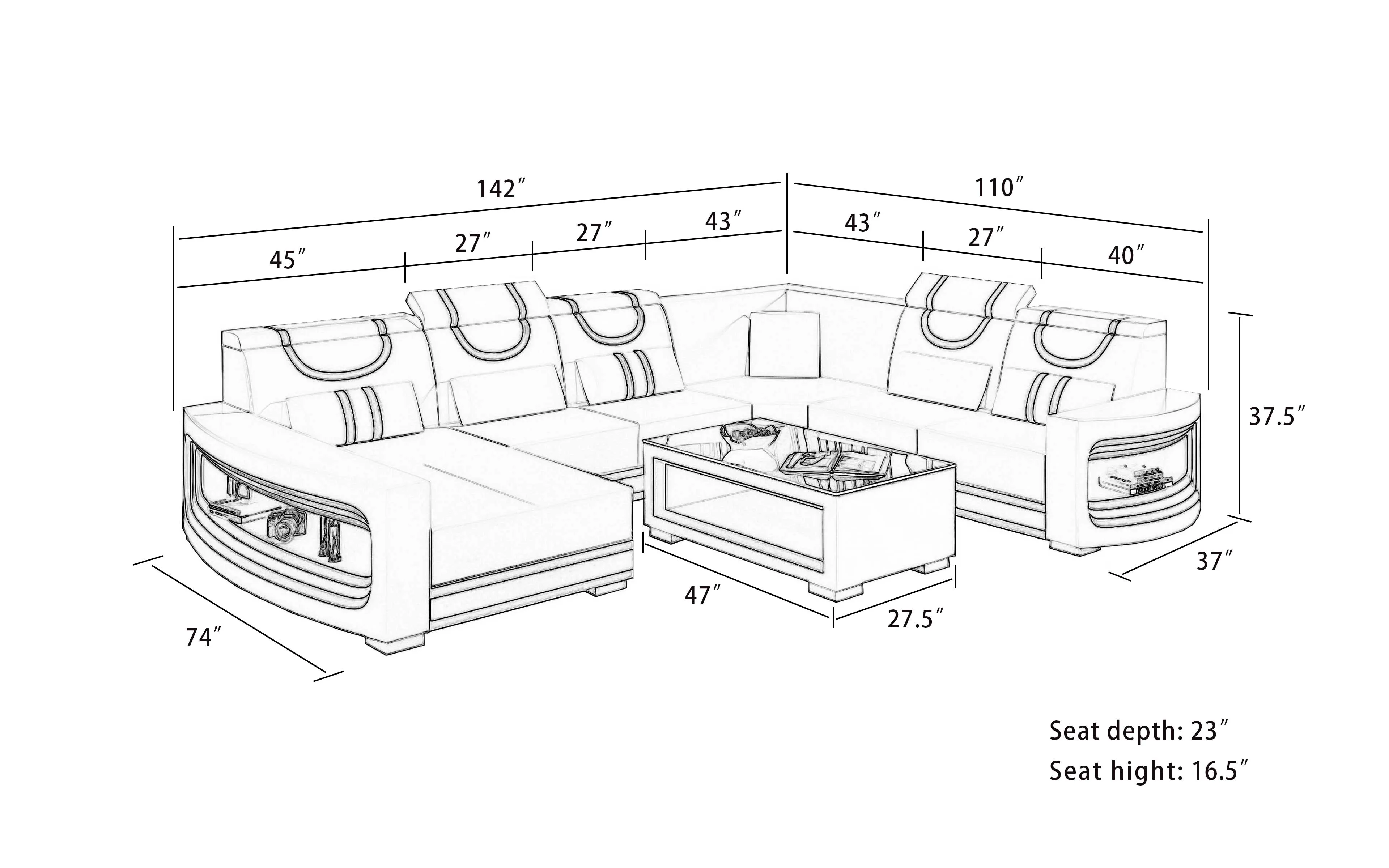 Luca Modern U Shape Sectional with LED Light