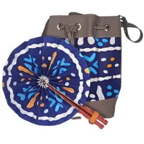 Medium Grey Bag with Blue Tribal Print