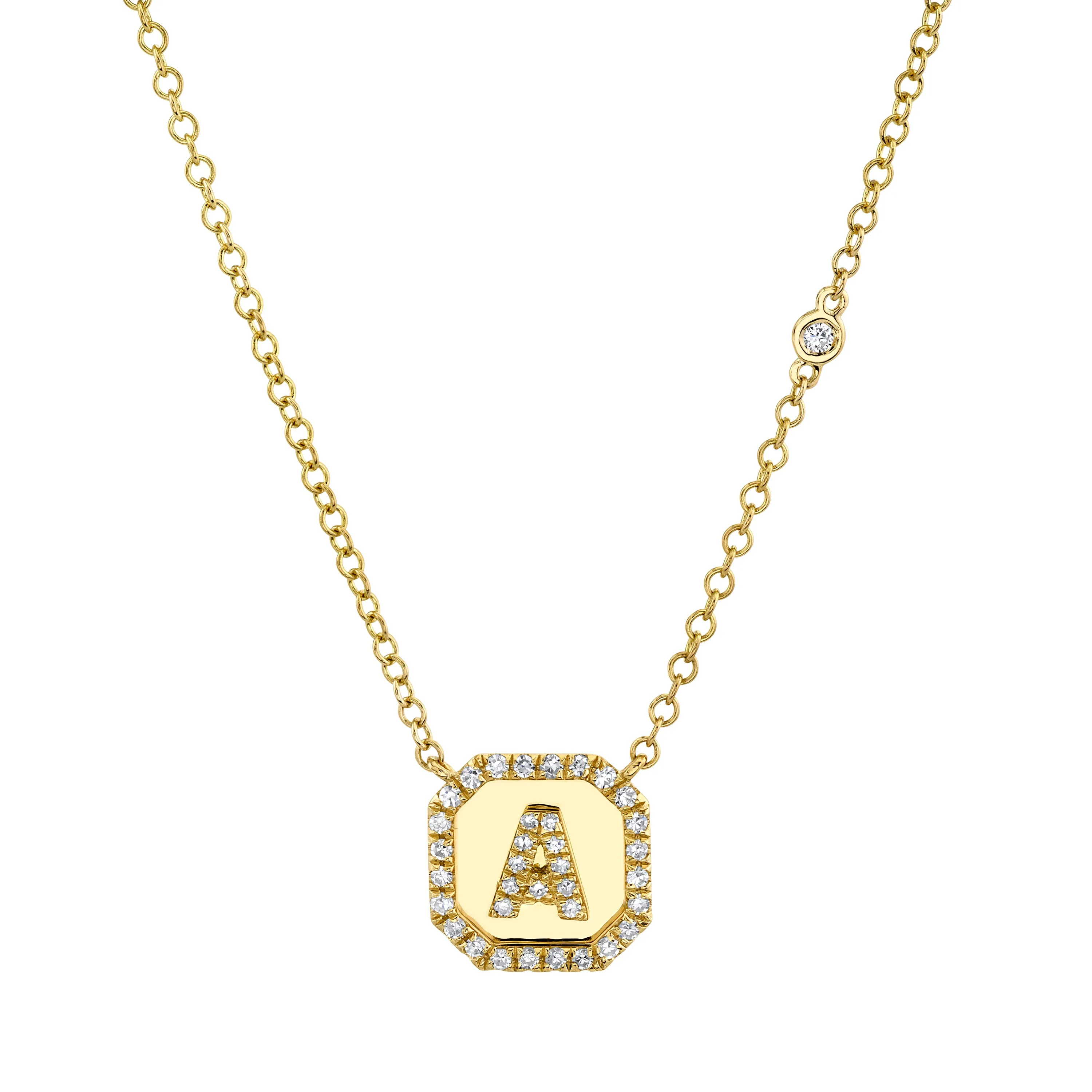 MINI ME DIAMOND PAVE INITIAL NAMEPLATE NECKLACE