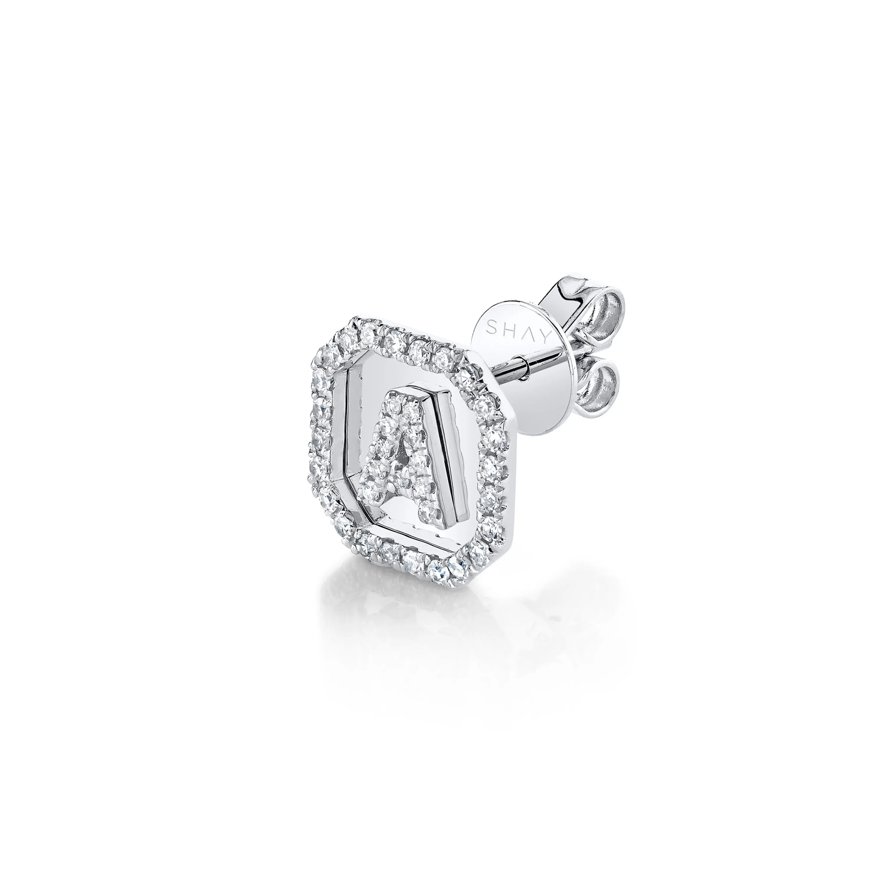 MINI ME DIAMOND PAVE INITIAL SINGLE NAMEPLATE STUD