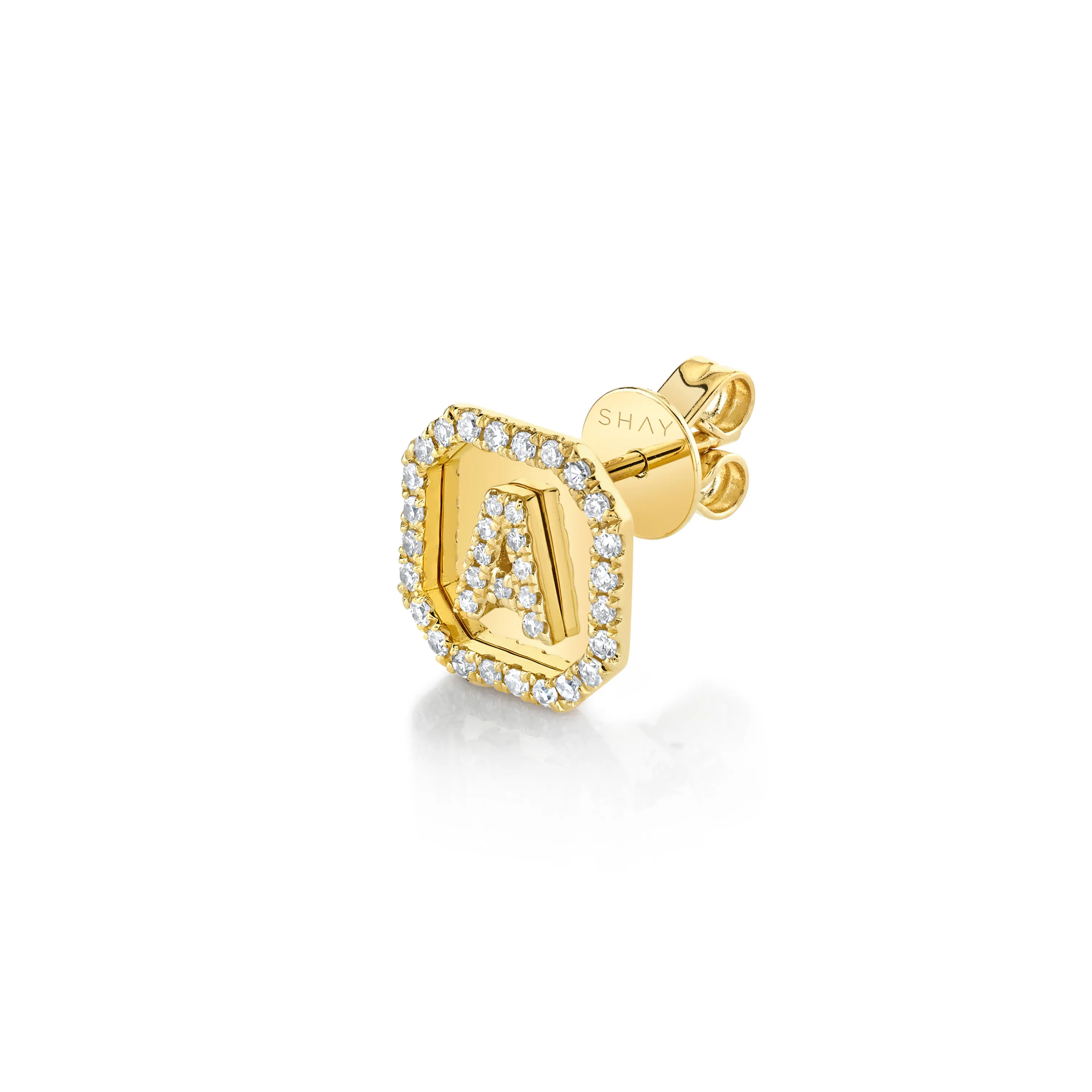 MINI ME DIAMOND PAVE INITIAL SINGLE NAMEPLATE STUD