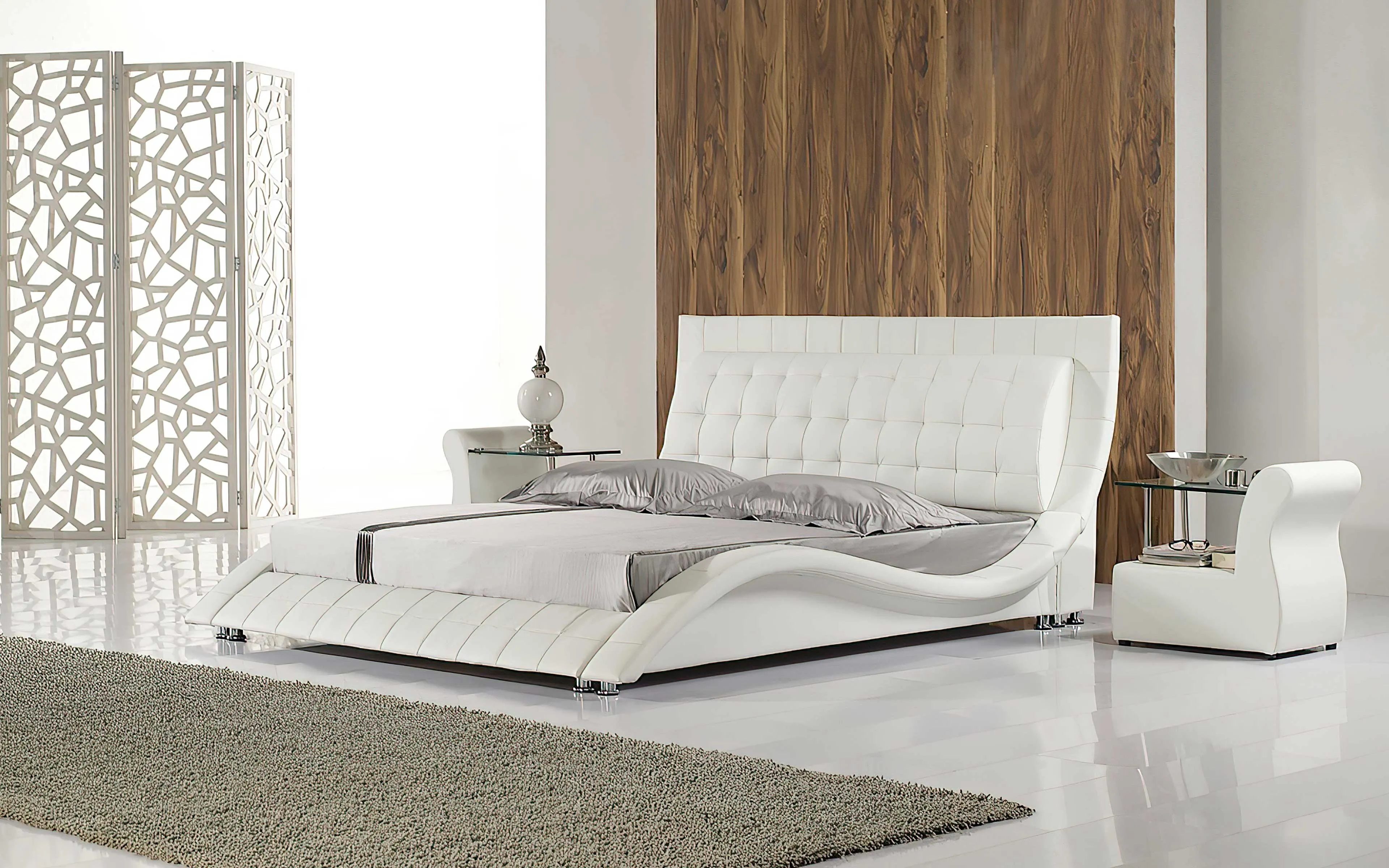 Odin Curved Modern Leather Platform Bed