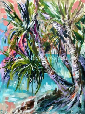 Pandanus palms at dusk - art print