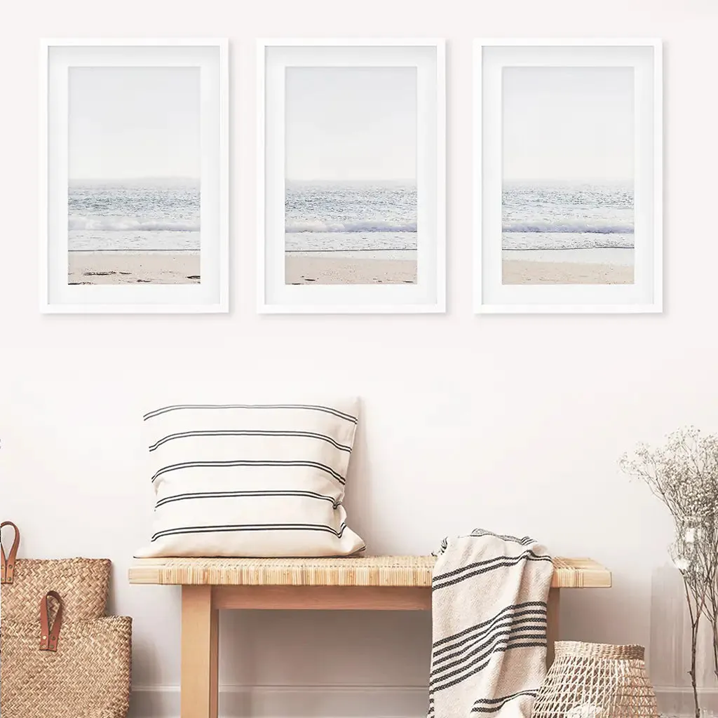 Pastel Minimalist Wave Photo. Set of 3 Beach House Wall Art