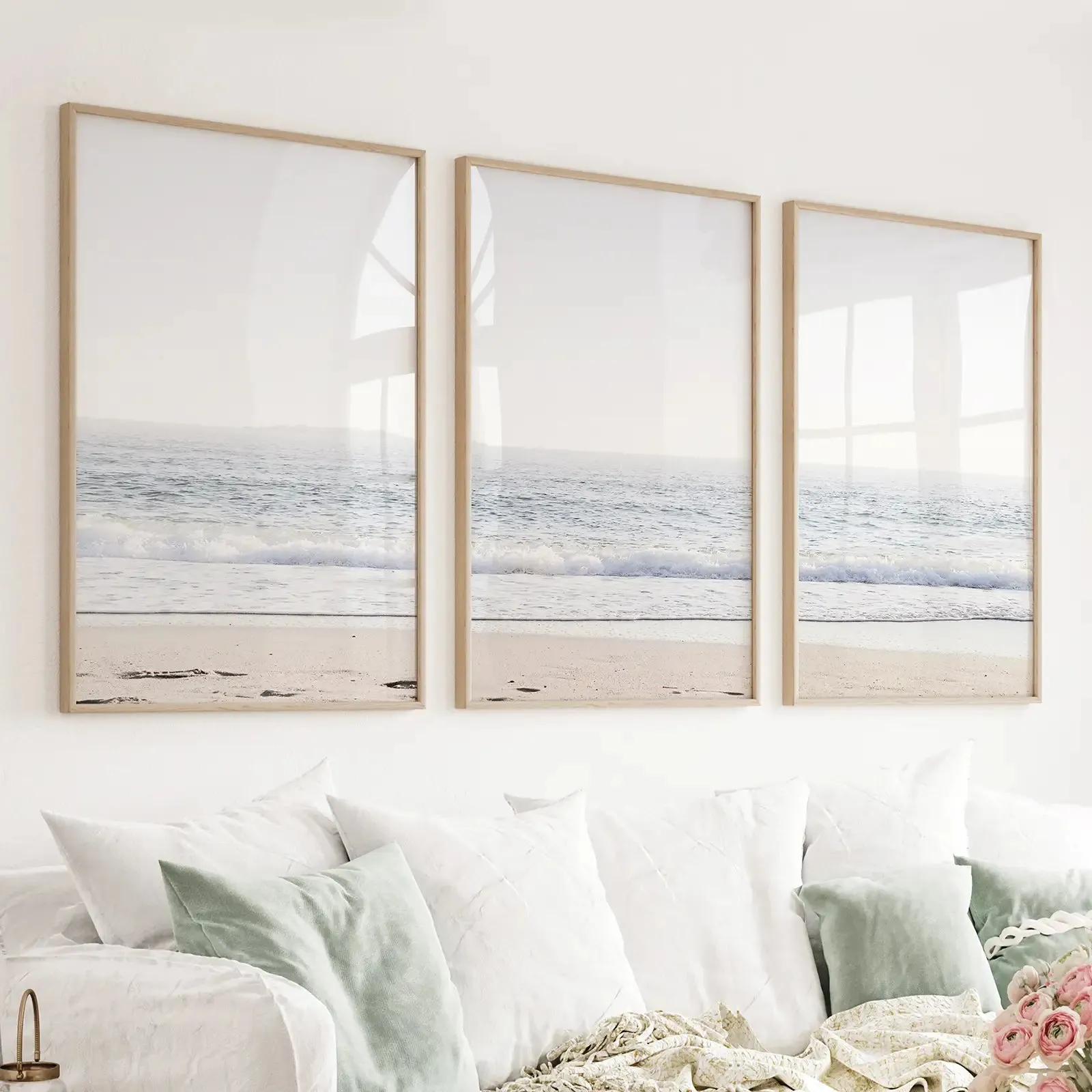 Pastel Minimalist Wave Photo. Set of 3 Beach House Wall Art