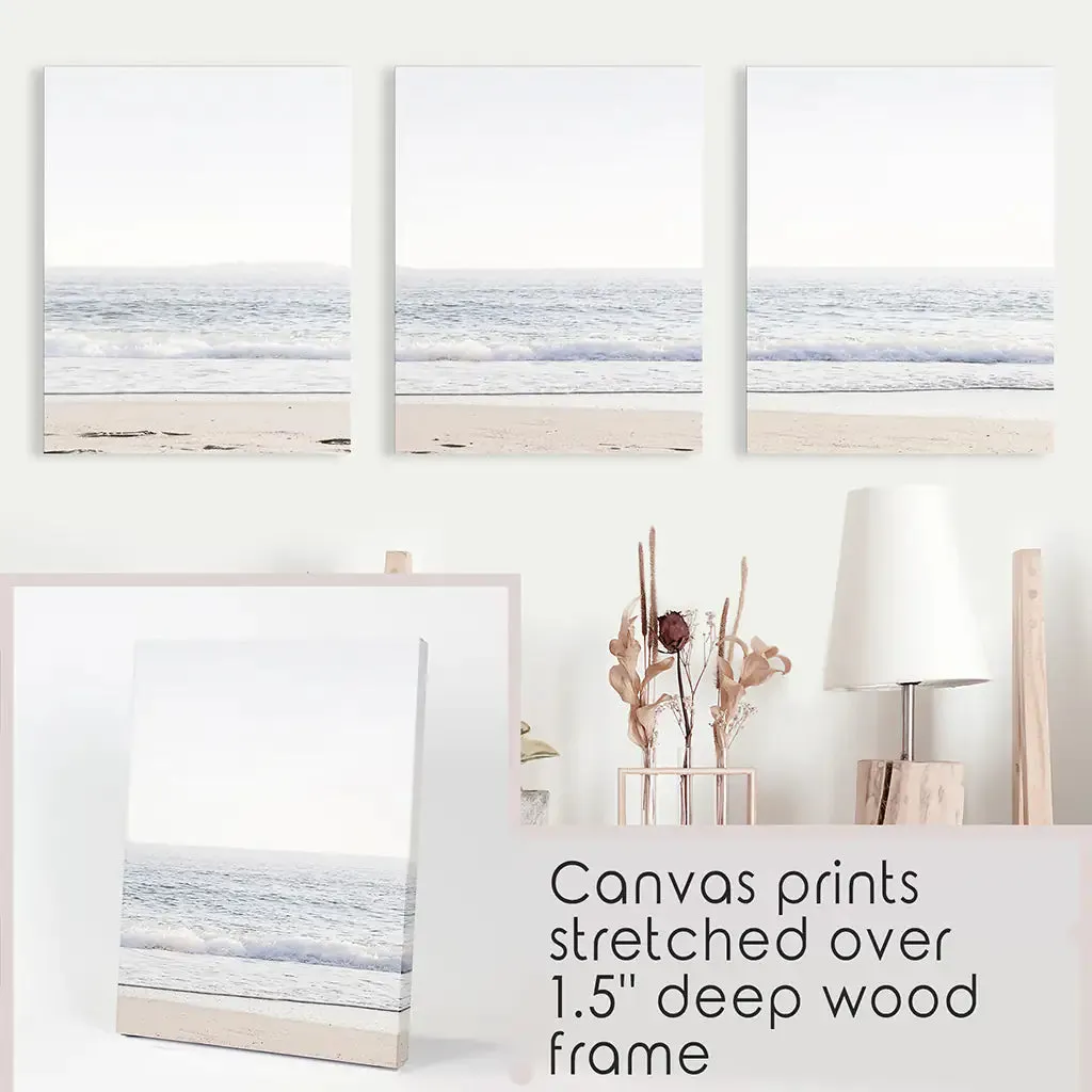 Pastel Minimalist Wave Photo. Set of 3 Beach House Wall Art