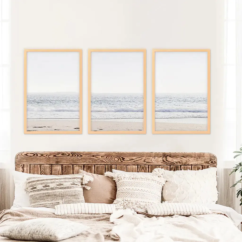 Pastel Minimalist Wave Photo. Set of 3 Beach House Wall Art