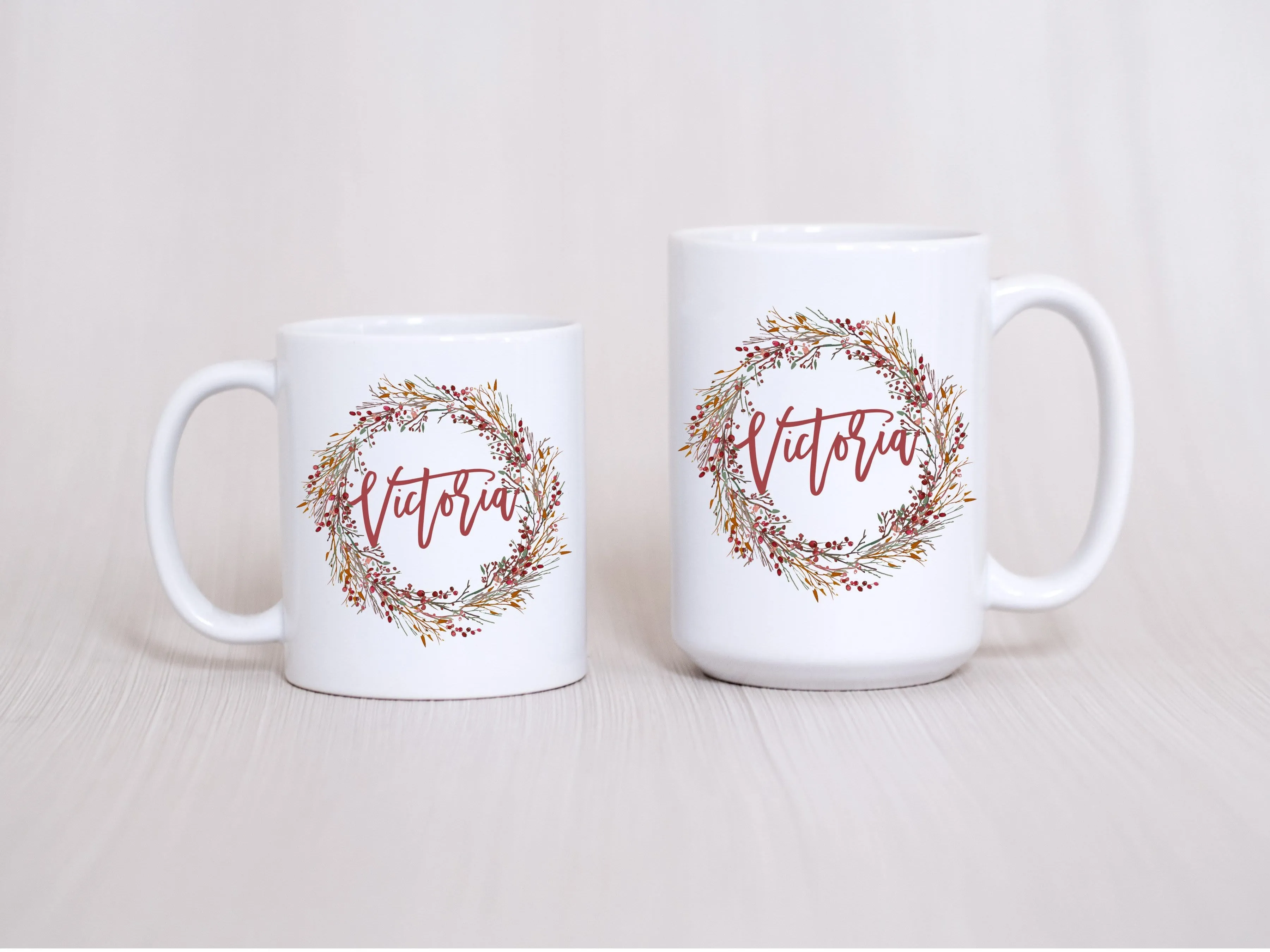 Personalized Holiday Wreath mug with name