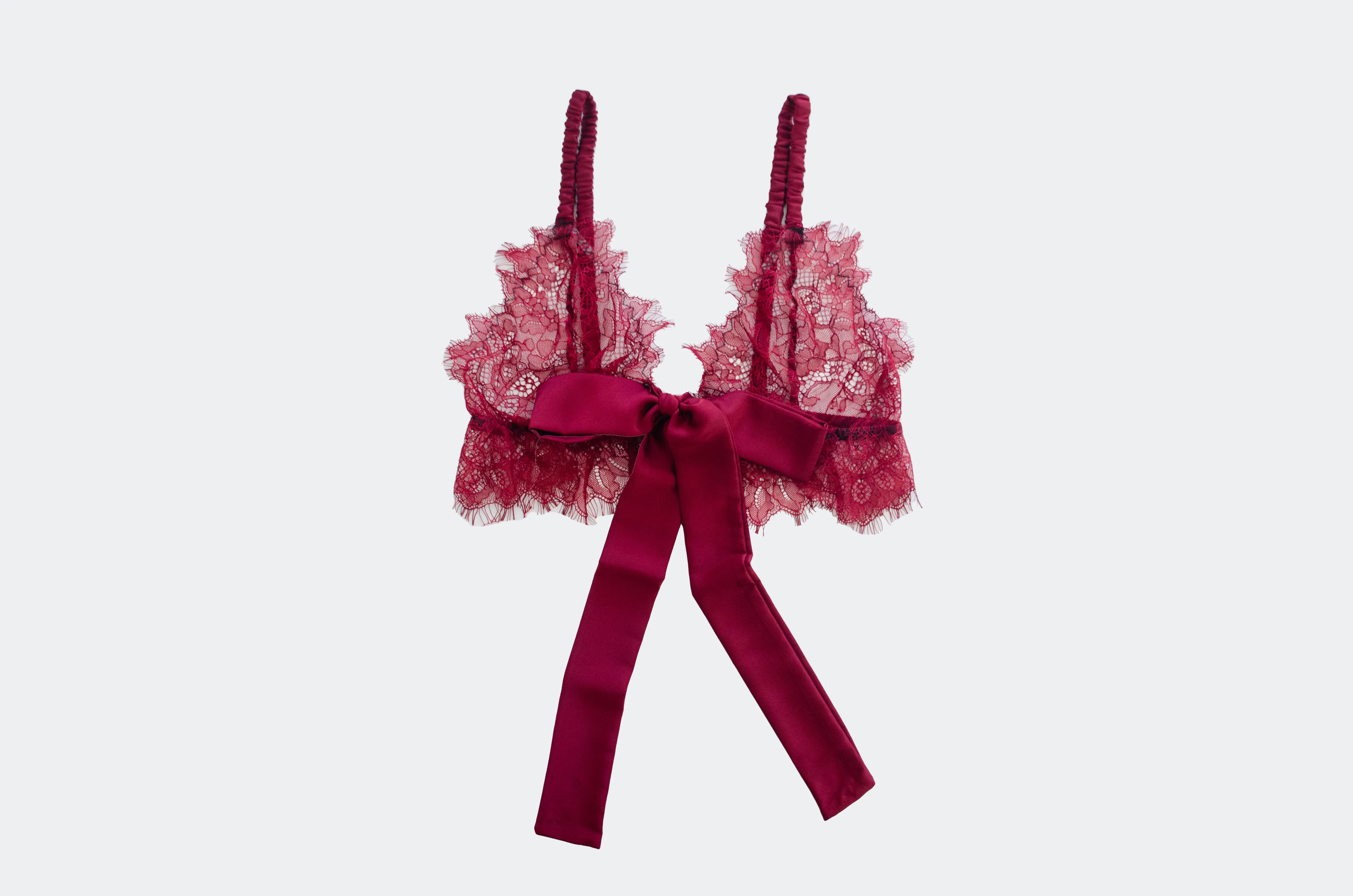 Pine Tie Front Lace Bralet - Wine