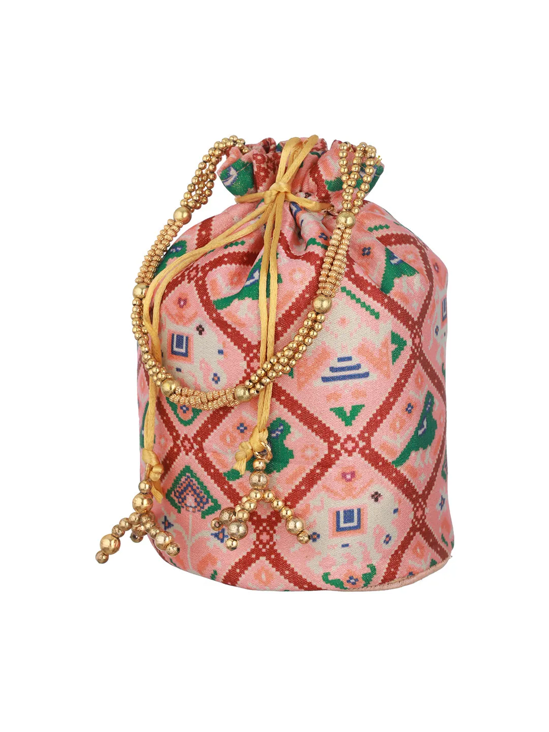 Pink & Green Embroidered Embellished Potli Clutch