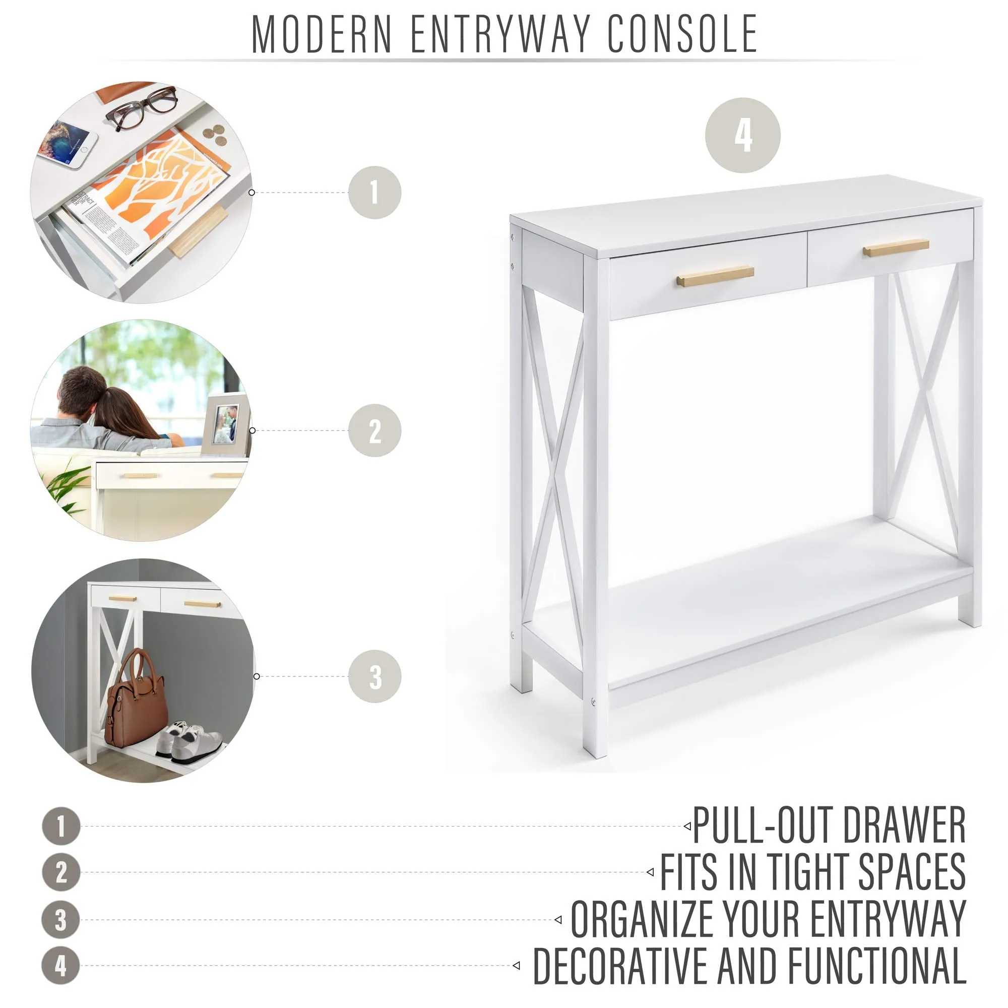 Prosumer's Choice White 2-Tier Compact Sofa and Console Table, Elegant Entryway or Hallway