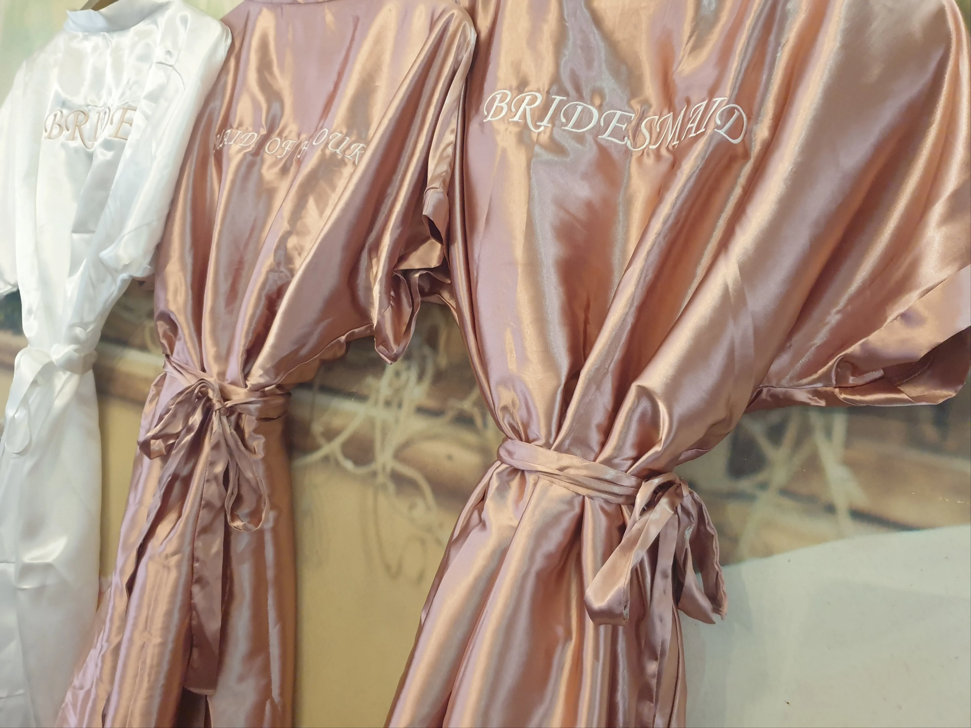 ROSE GOLD SATIN GOWNS WITH WHITE EMBROIDERY