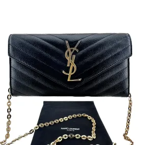 SAINT LAURENT Grain de Poudre Chevron Cassandra YSL Clutch with Unbranded Chain