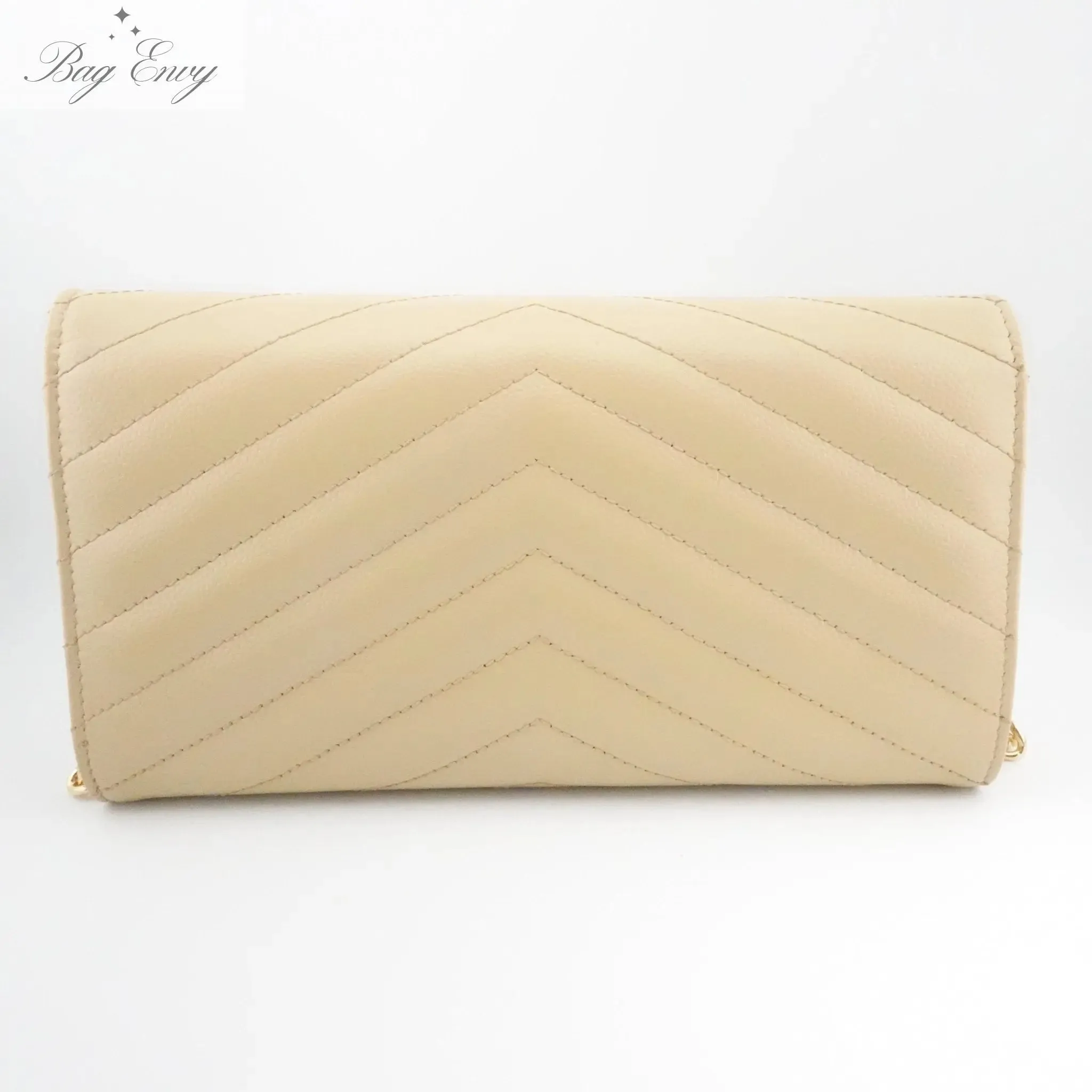 SAINT LAURENT Grain de Poudre Chevron YSL Cassandra Clutch on Chain