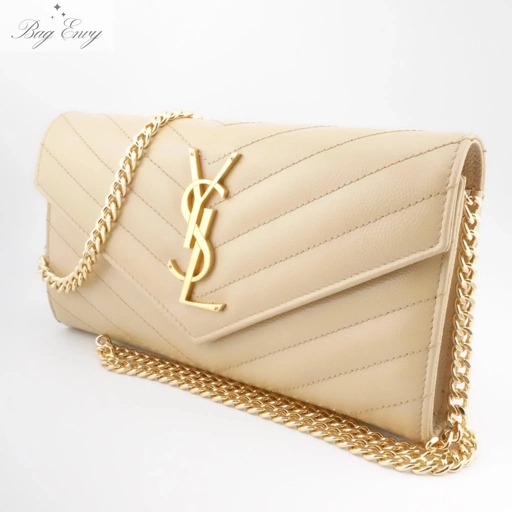 SAINT LAURENT Grain de Poudre Chevron YSL Cassandra Clutch on Chain