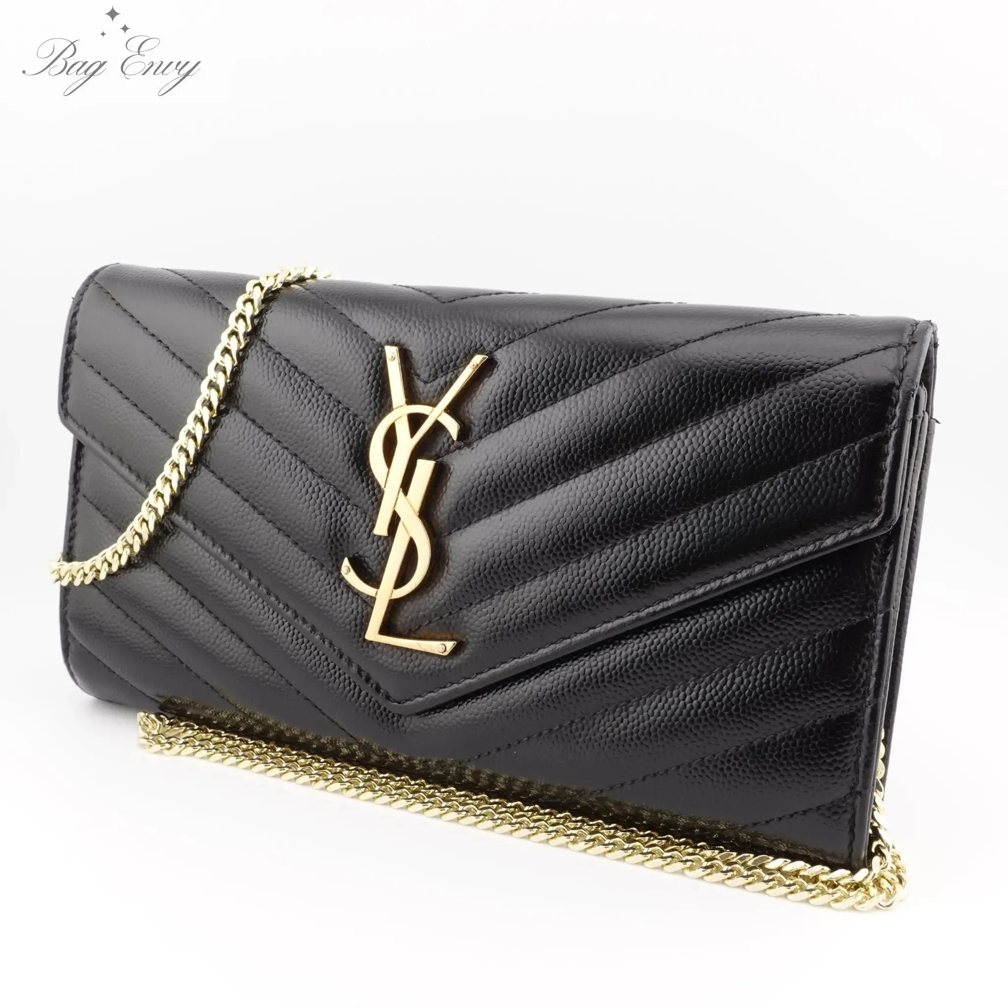 SAINT LAURENT Grain de Poudre Chevron YSL Clutch on Chain