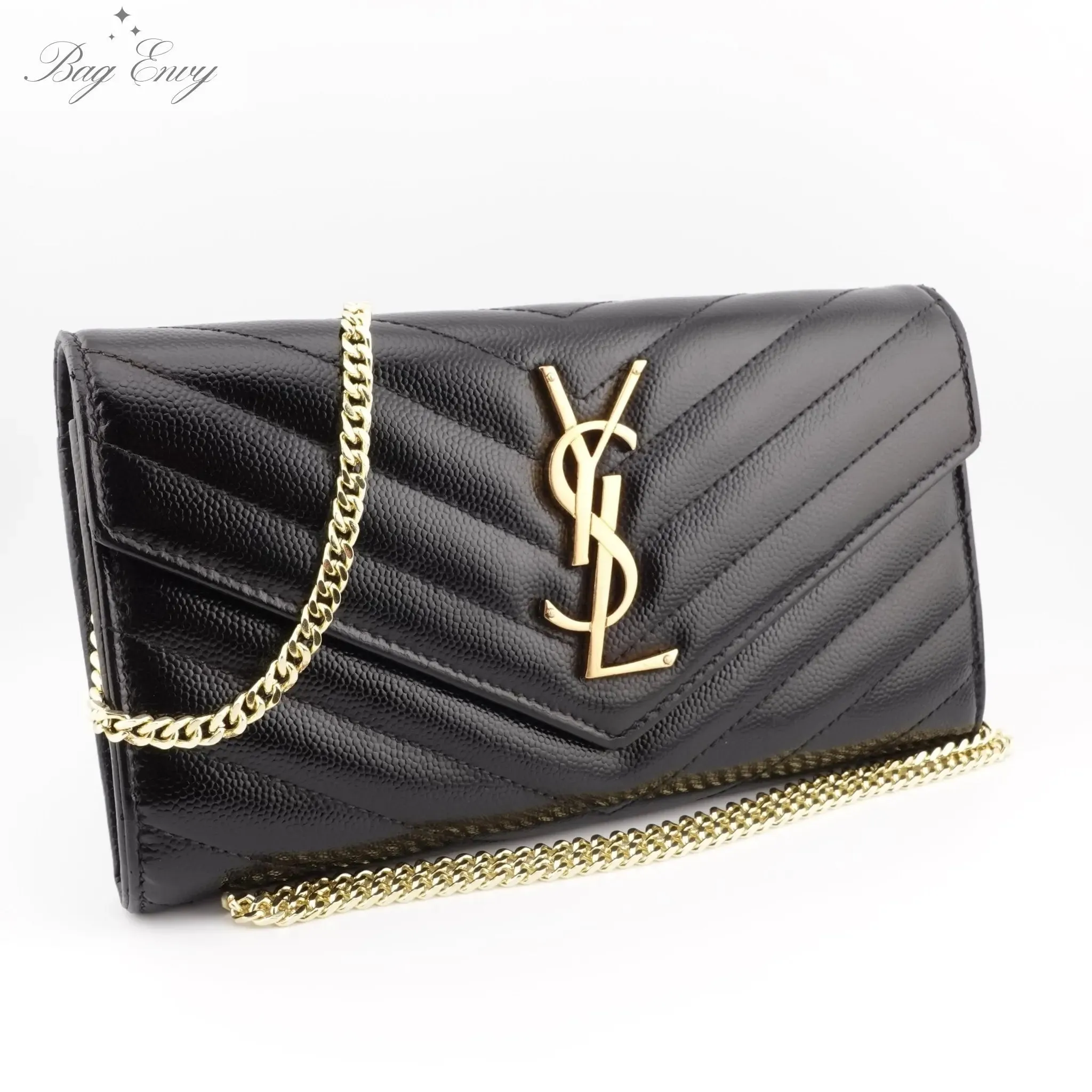 SAINT LAURENT Grain de Poudre Chevron YSL Clutch on Chain