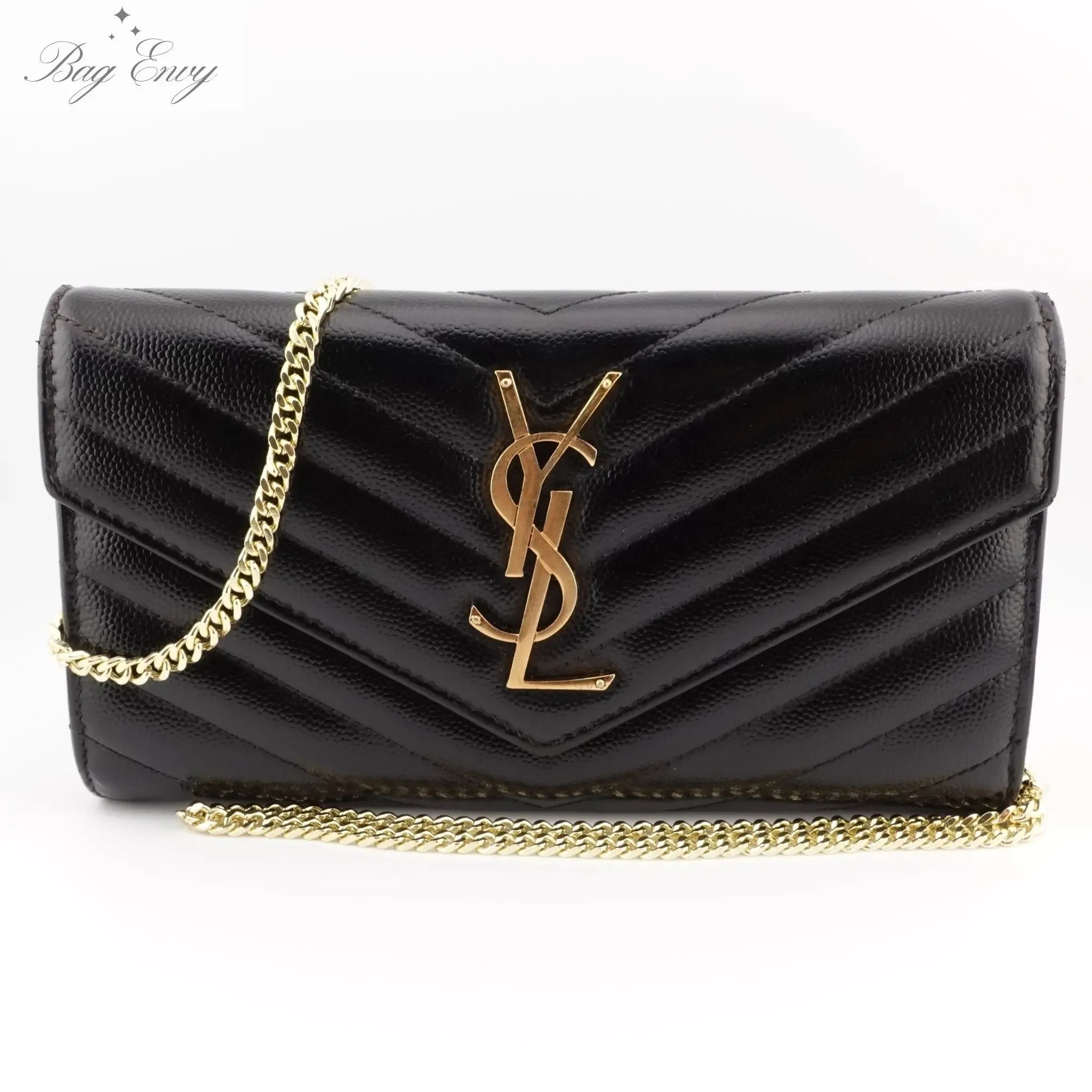 SAINT LAURENT Grain de Poudre Chevron YSL Clutch on Chain