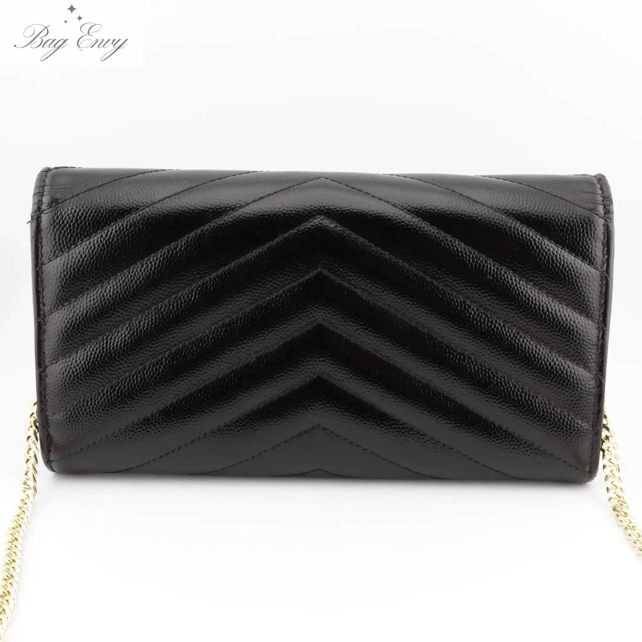 SAINT LAURENT Grain de Poudre Chevron YSL Clutch on Chain