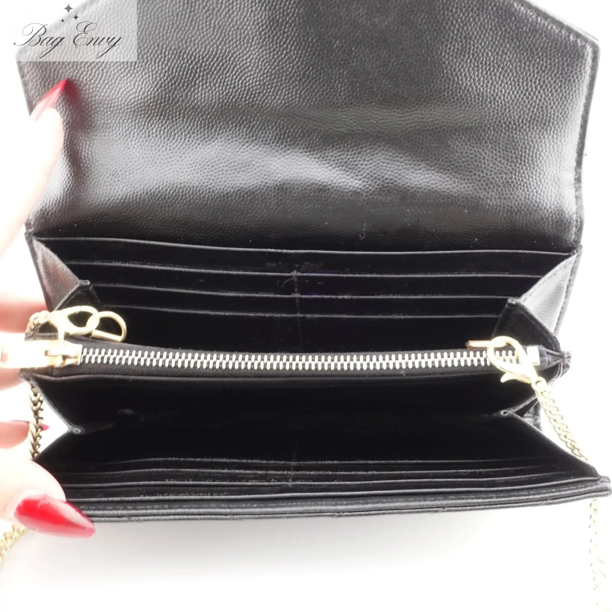 SAINT LAURENT Grain de Poudre Chevron YSL Clutch on Chain