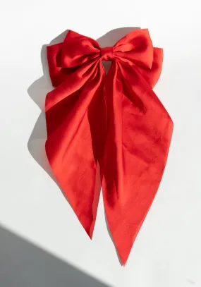 Satin Hair Bow Barette in Red