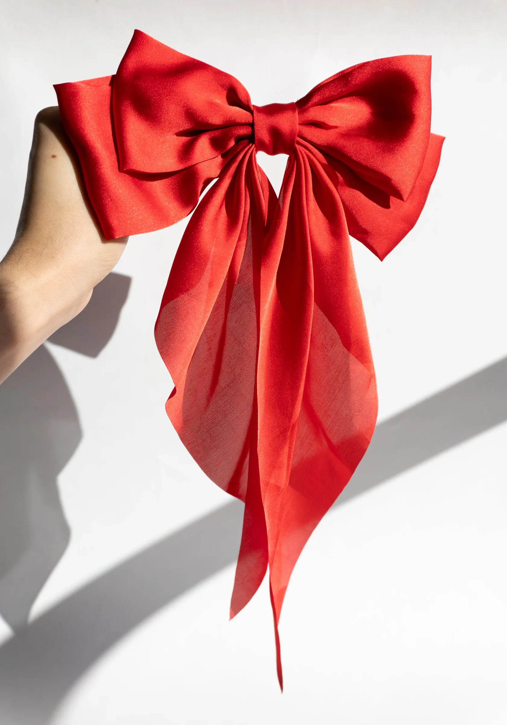 Satin Hair Bow Barette in Red