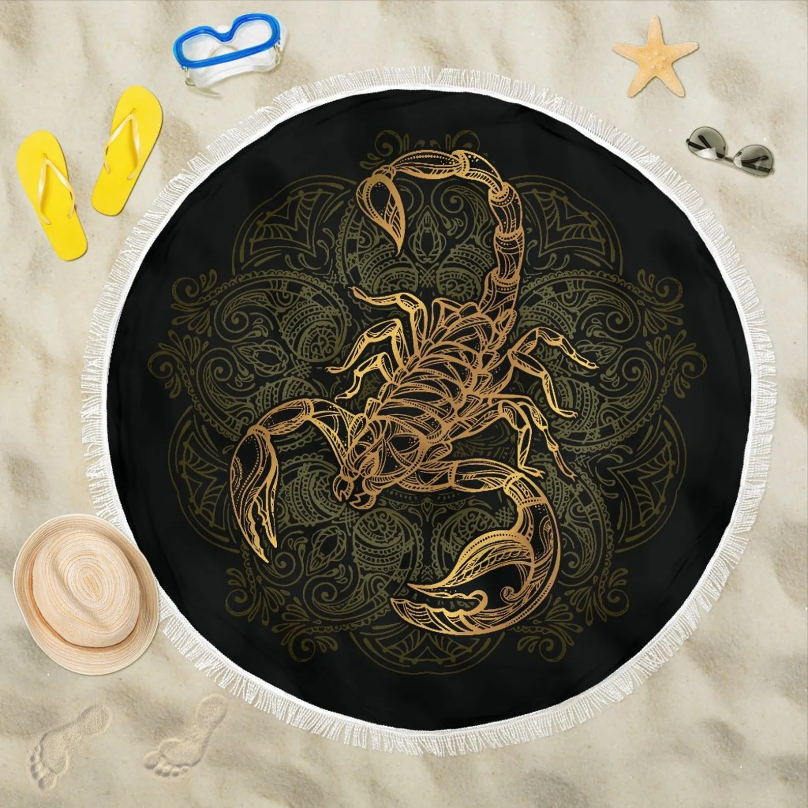 Scorpion Round Beach Pool Blanket, Cool Scorpio Beach Throw Blanket To Relax On, Scorpio Lover Gift Idea, Scorpion Home Decor