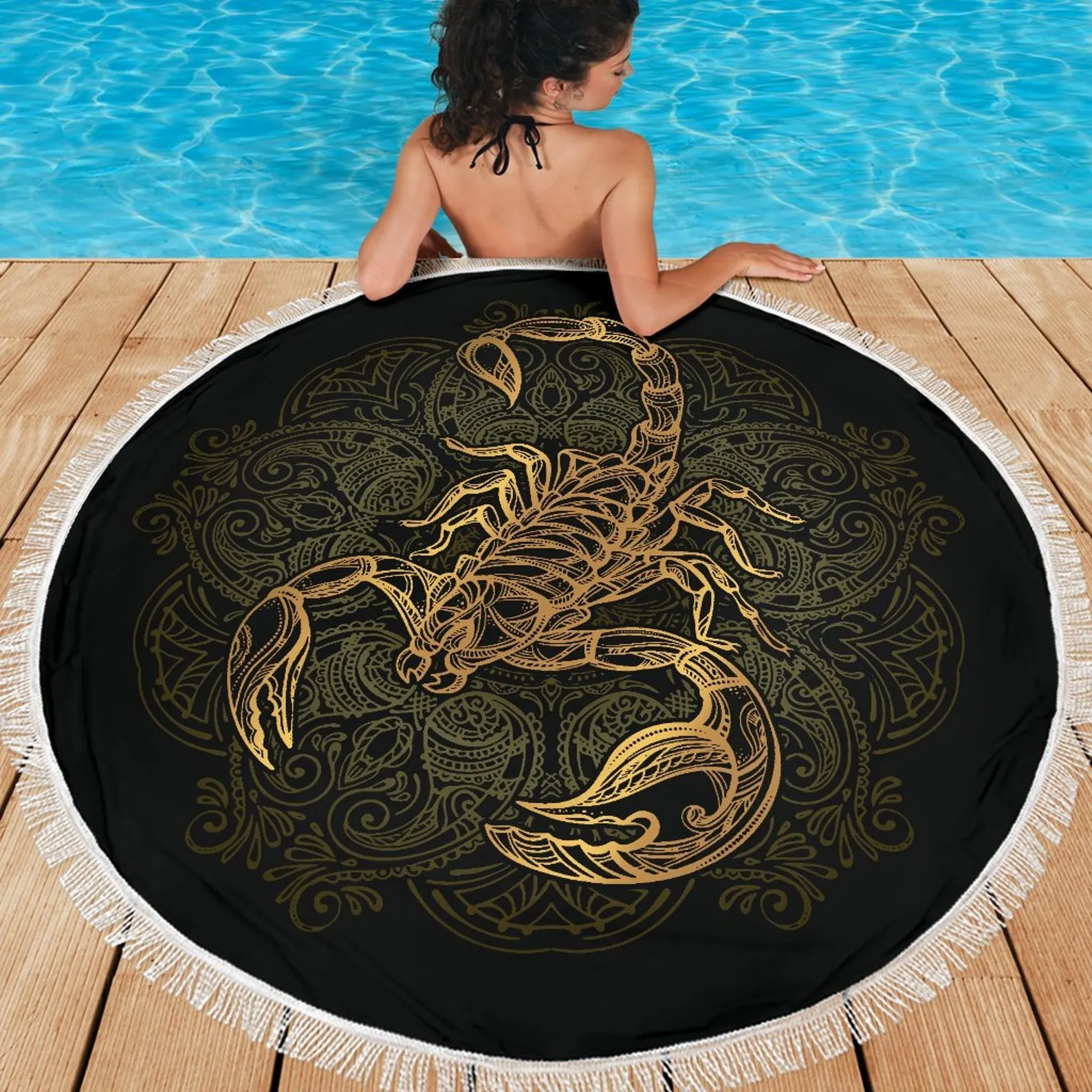 Scorpion Round Beach Pool Blanket, Cool Scorpio Beach Throw Blanket To Relax On, Scorpio Lover Gift Idea, Scorpion Home Decor