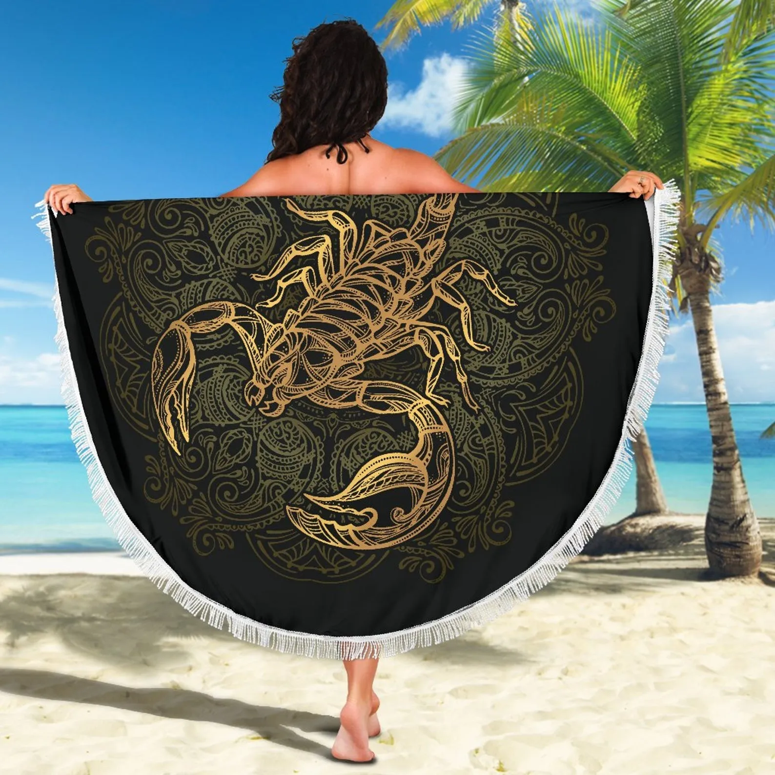 Scorpion Round Beach Pool Blanket, Cool Scorpio Beach Throw Blanket To Relax On, Scorpio Lover Gift Idea, Scorpion Home Decor