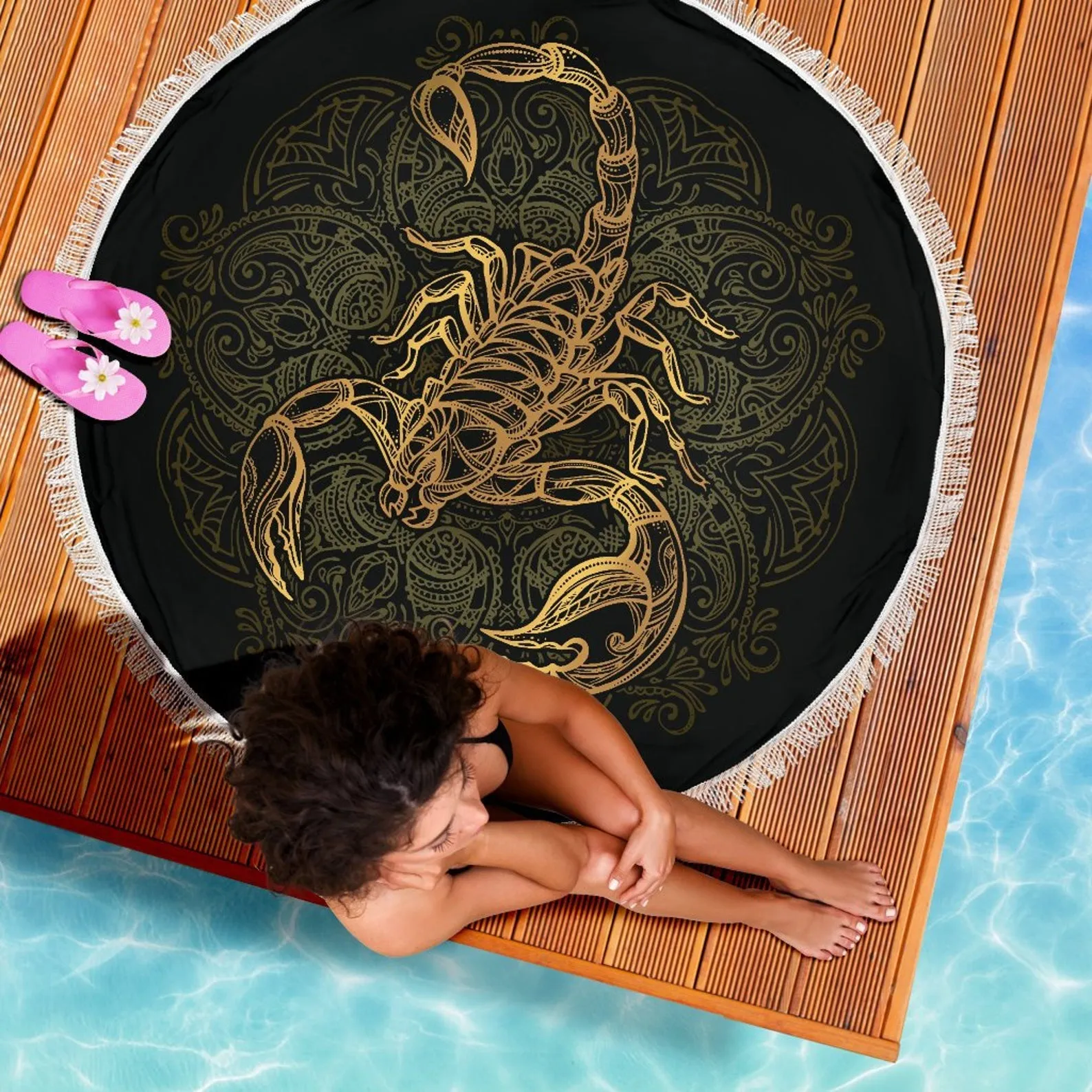 Scorpion Round Beach Pool Blanket, Cool Scorpio Beach Throw Blanket To Relax On, Scorpio Lover Gift Idea, Scorpion Home Decor