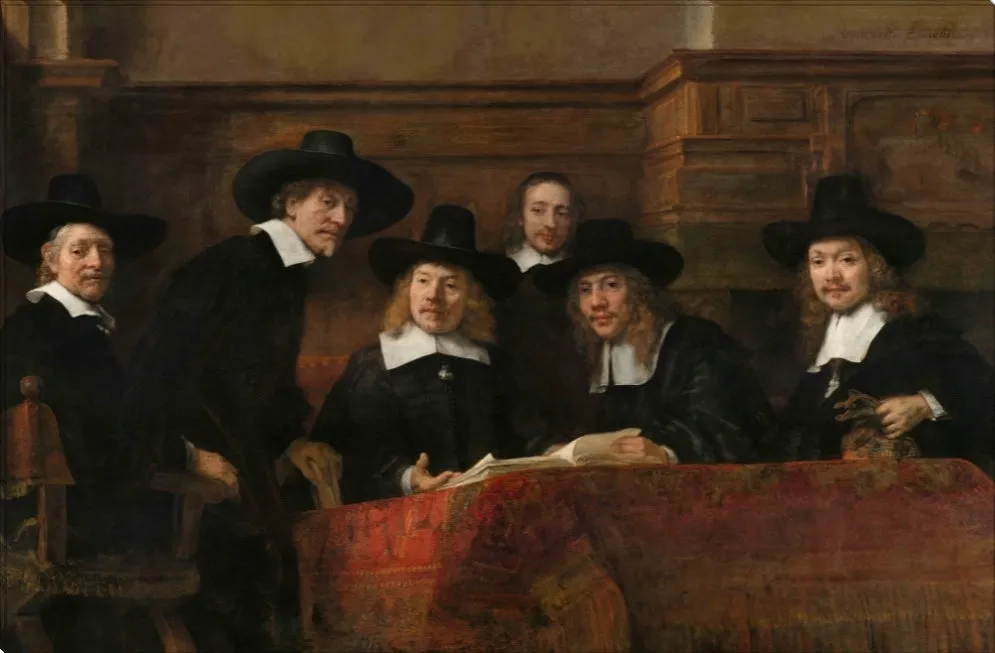 Syndics of the Drapers' Guild | Rembrandt Van Rijn Masters Classic Art in Gallery Wrapped Canvas | Various Sizes